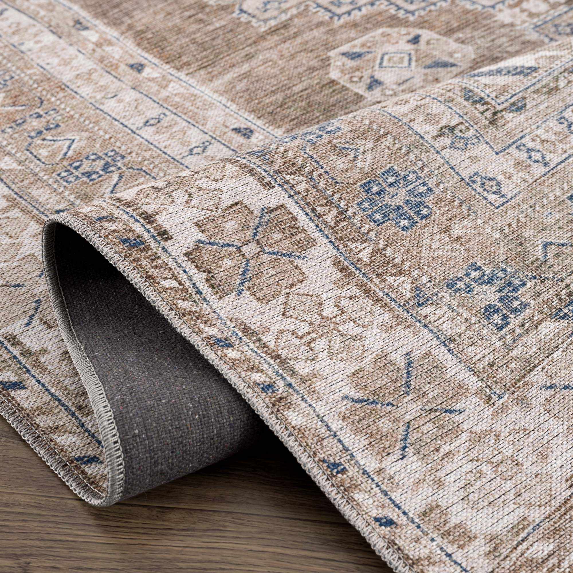 Bela Washable Rug  Cream Chenille-Polyester, Traditional Style