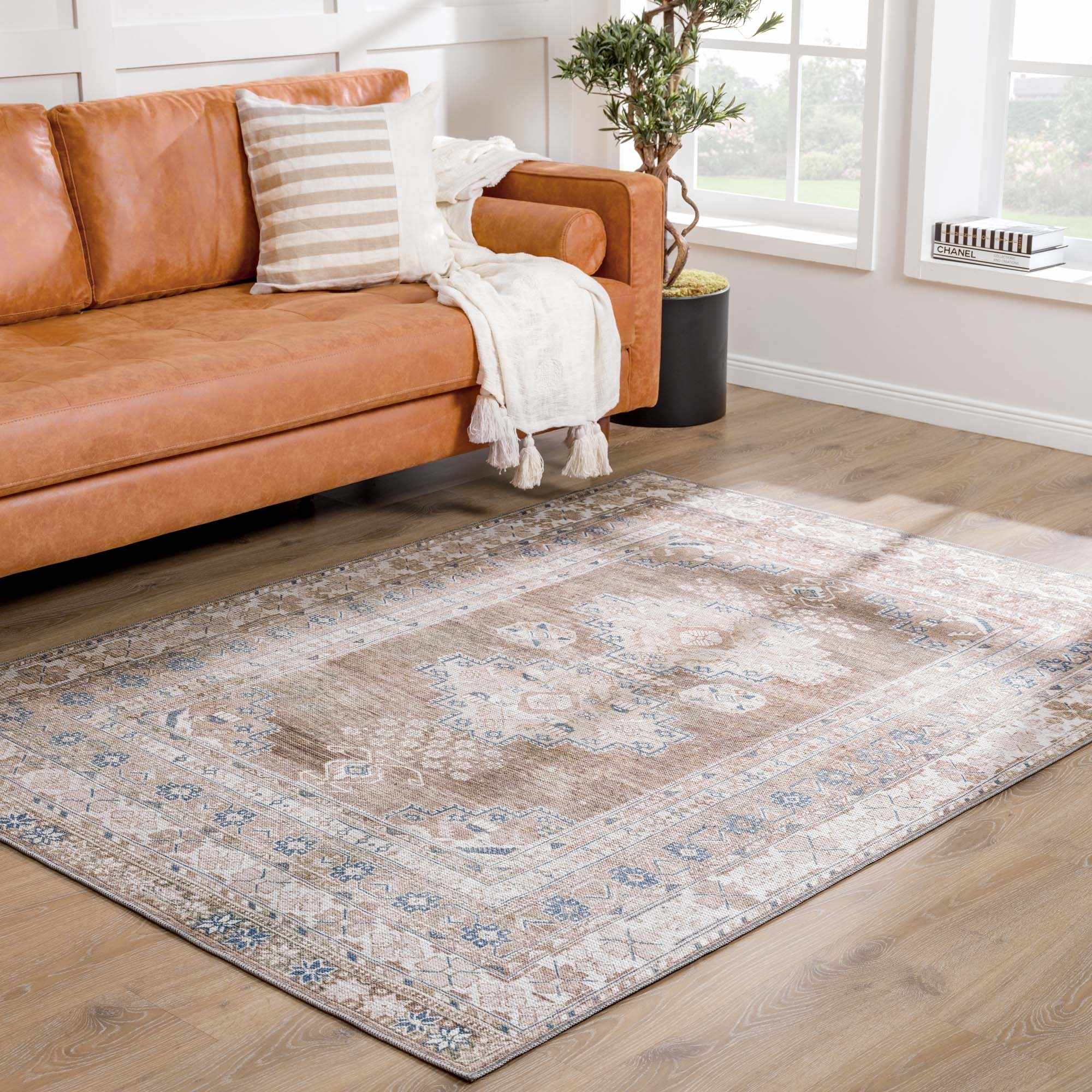 Bela Washable Rug  Cream Chenille-Polyester, Traditional Style