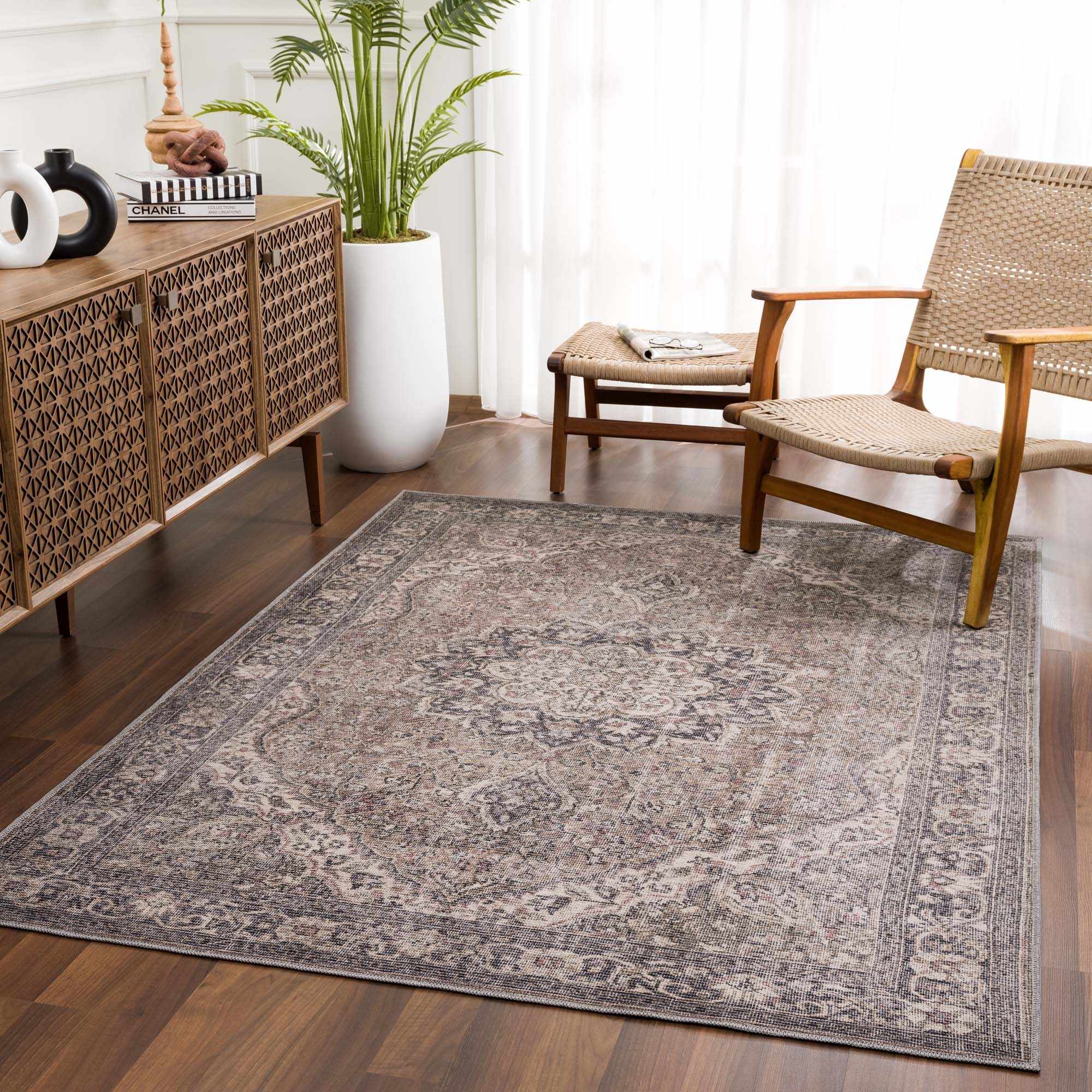 Blythe Washable Rug  Machine Woven  Traditional Style  Dusty Blue
