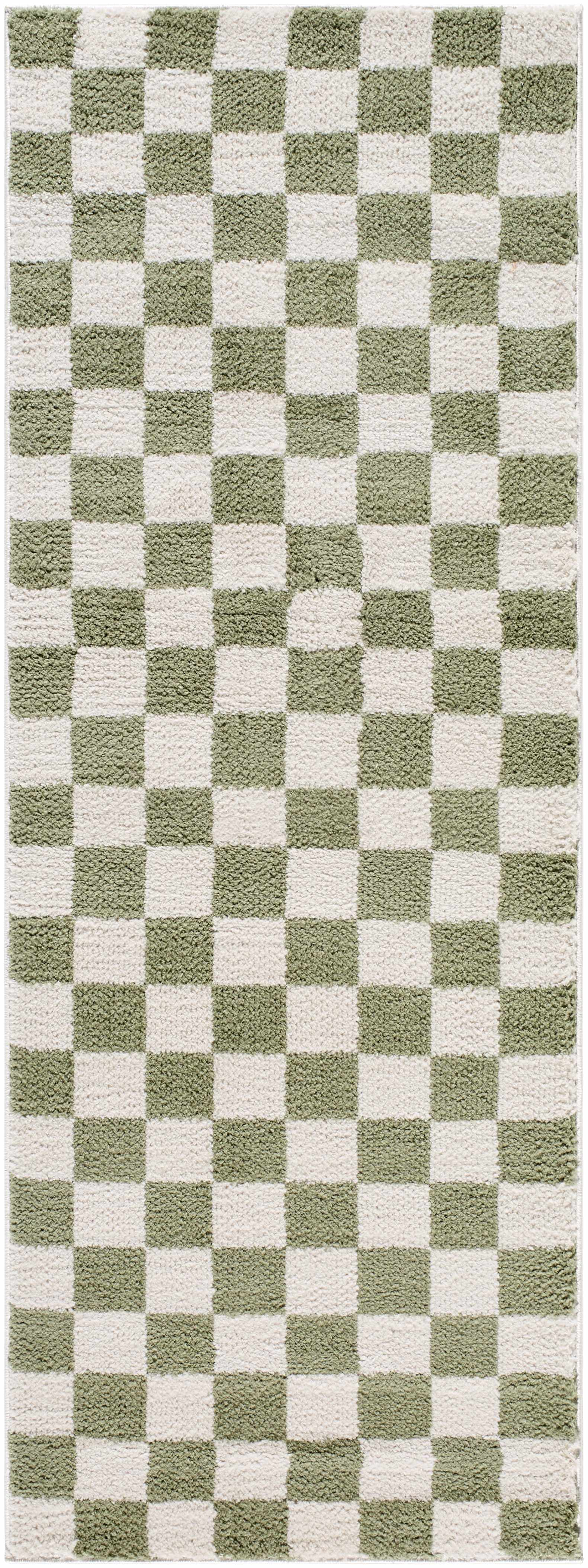 Canika Green Checkered Washable Plush Rug