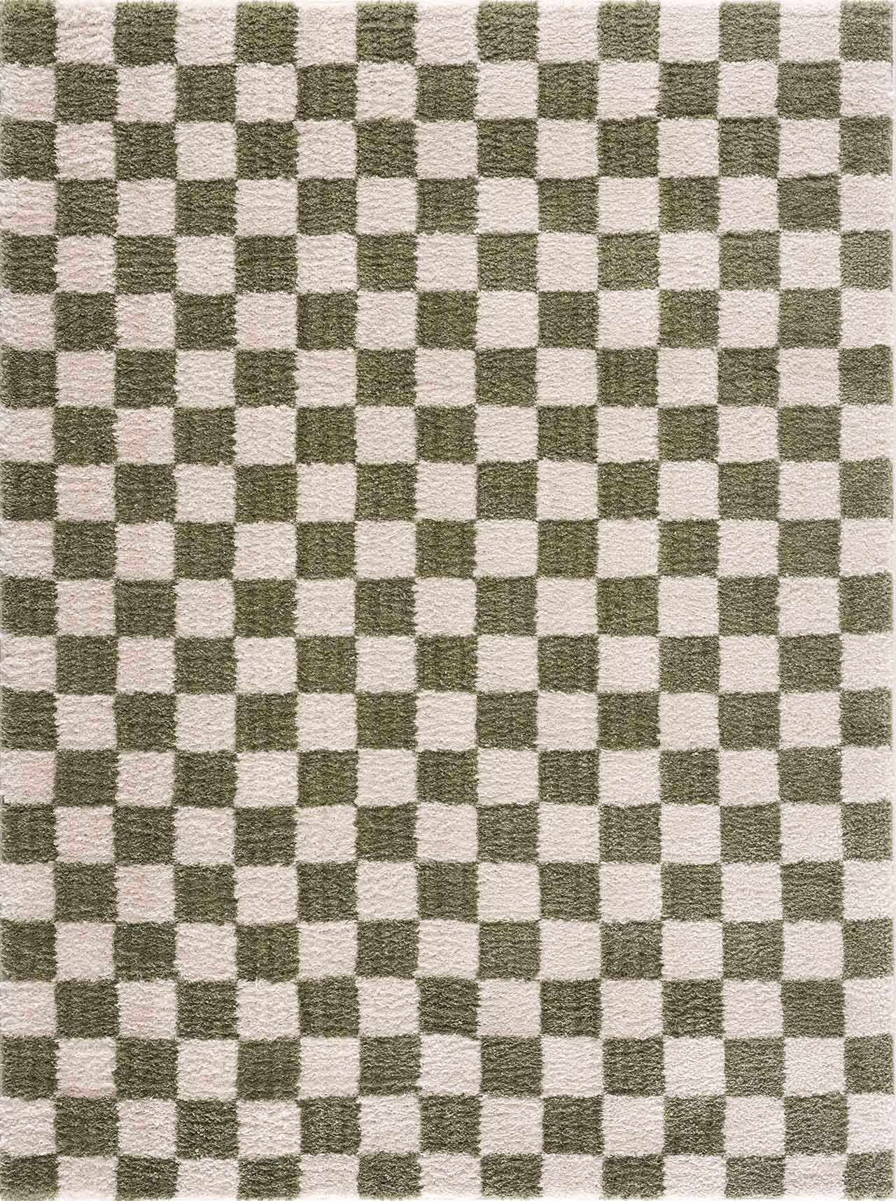 Canika Green Checkered Washable Plush Rug