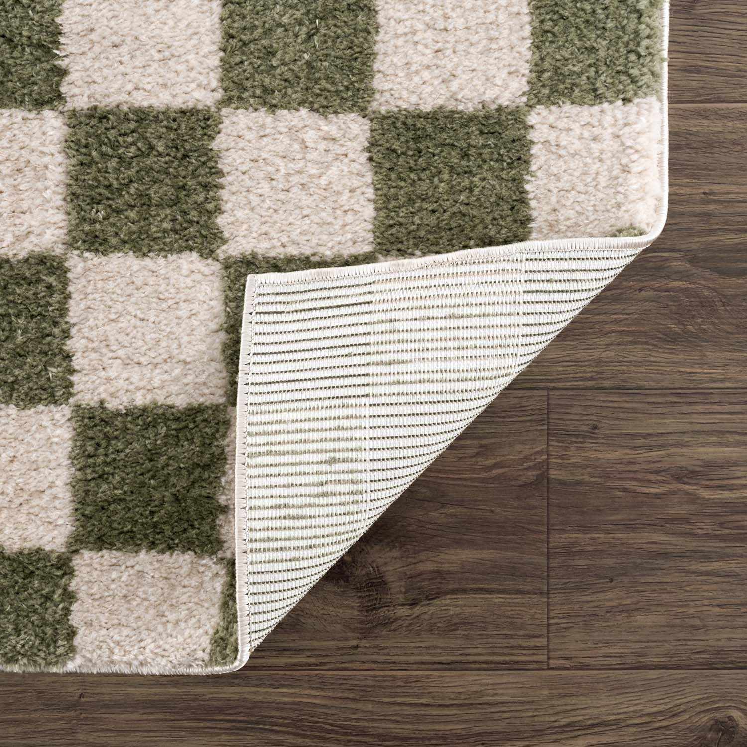 Cielo Green Checkered Rug  Machine Washable, High Pile