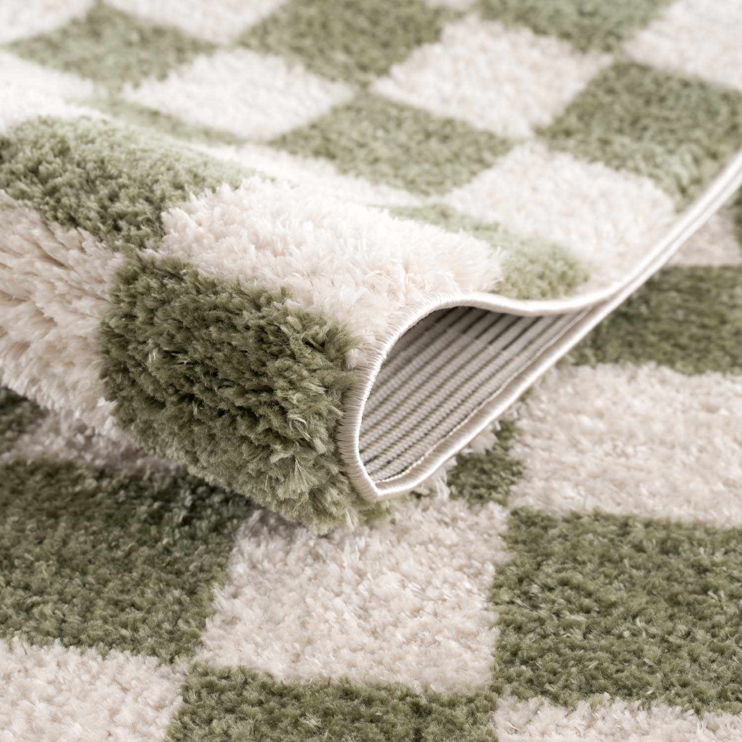 Cielo Green Checkered Rug  Machine Washable, High Pile