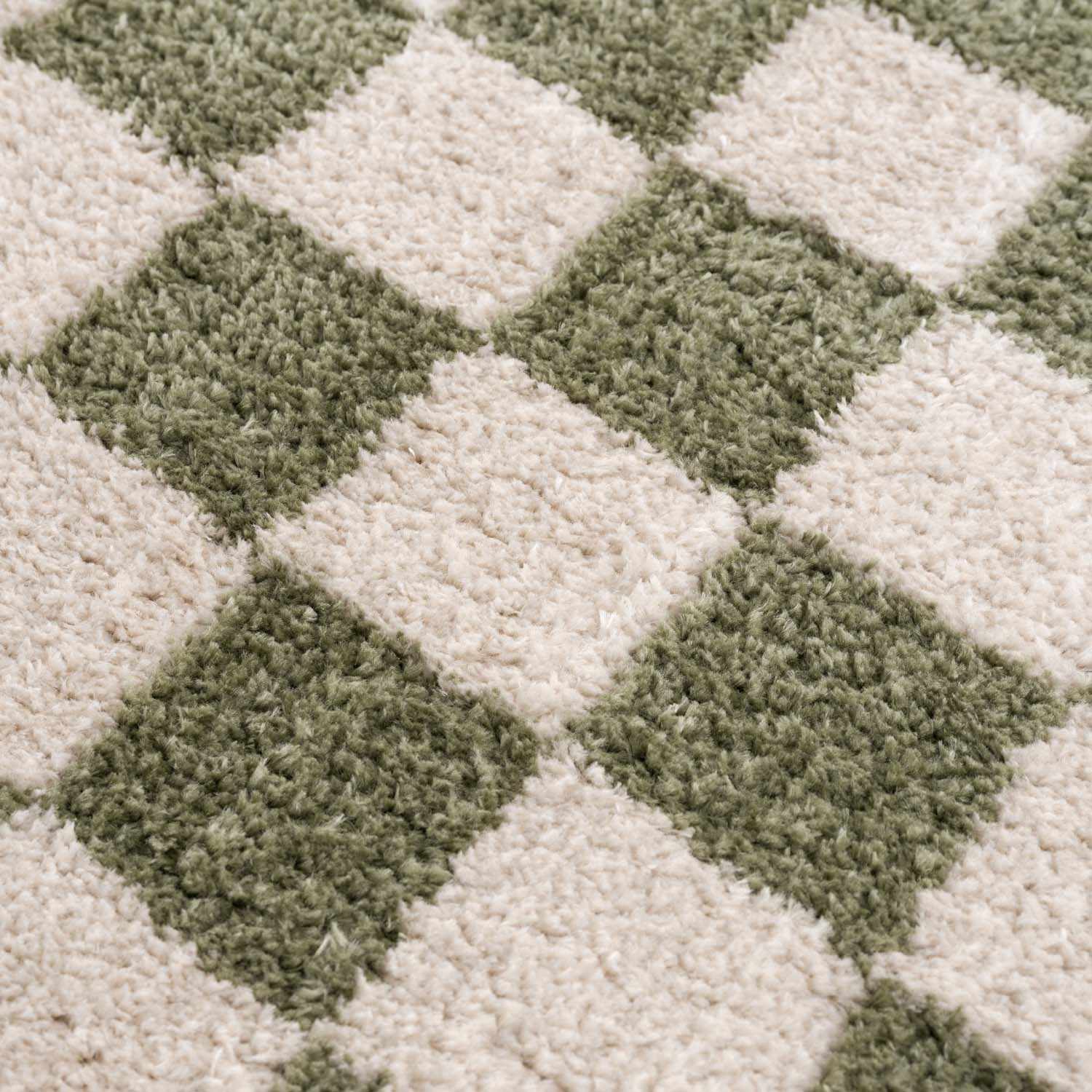 Canika Green Checkered Washable Plush Rug
