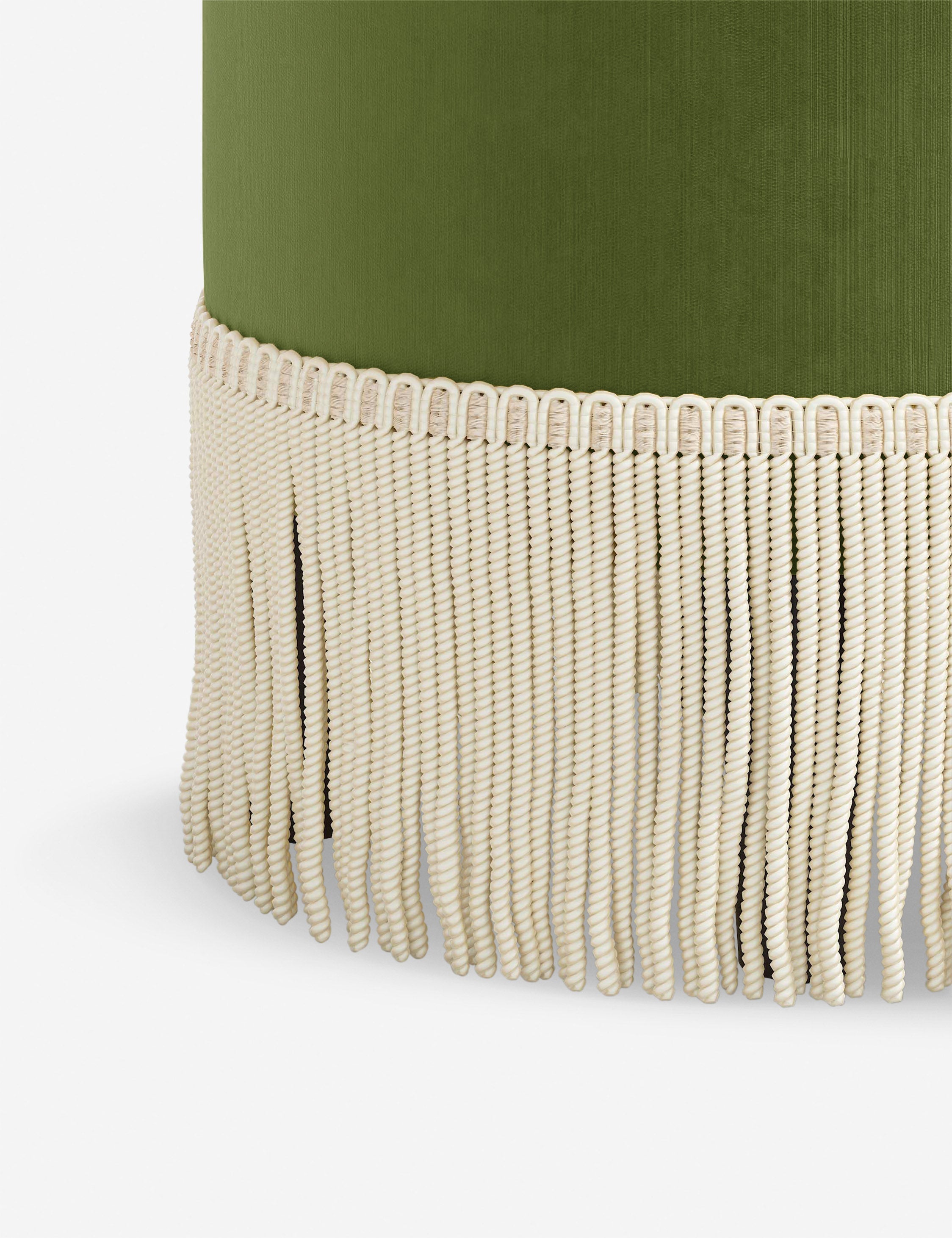Aura Round Ottoman | Fringe Trim, Custom Upholstery