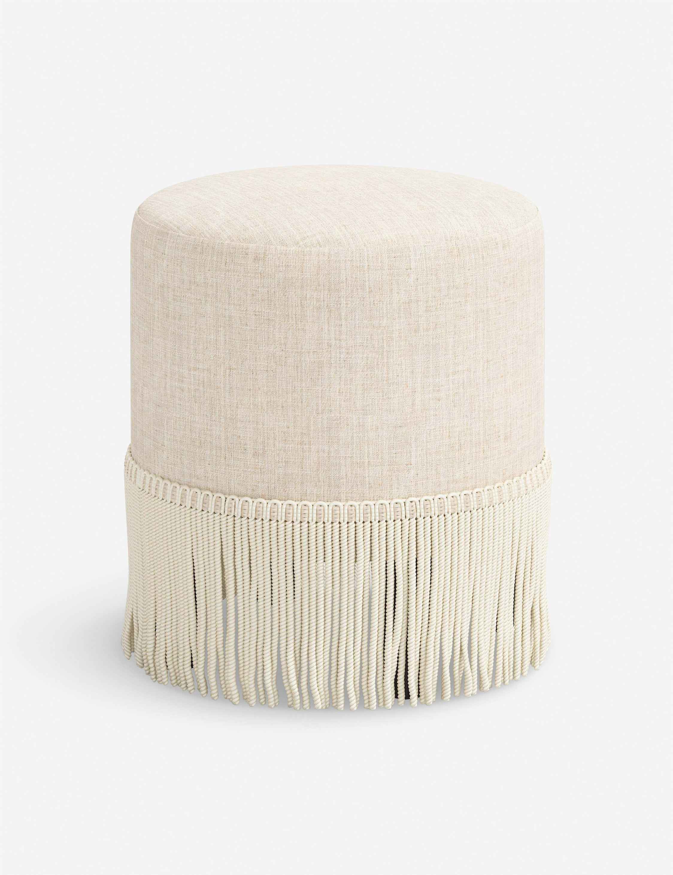 Aura Round Ottoman | Fringe Trim, Custom Upholstery