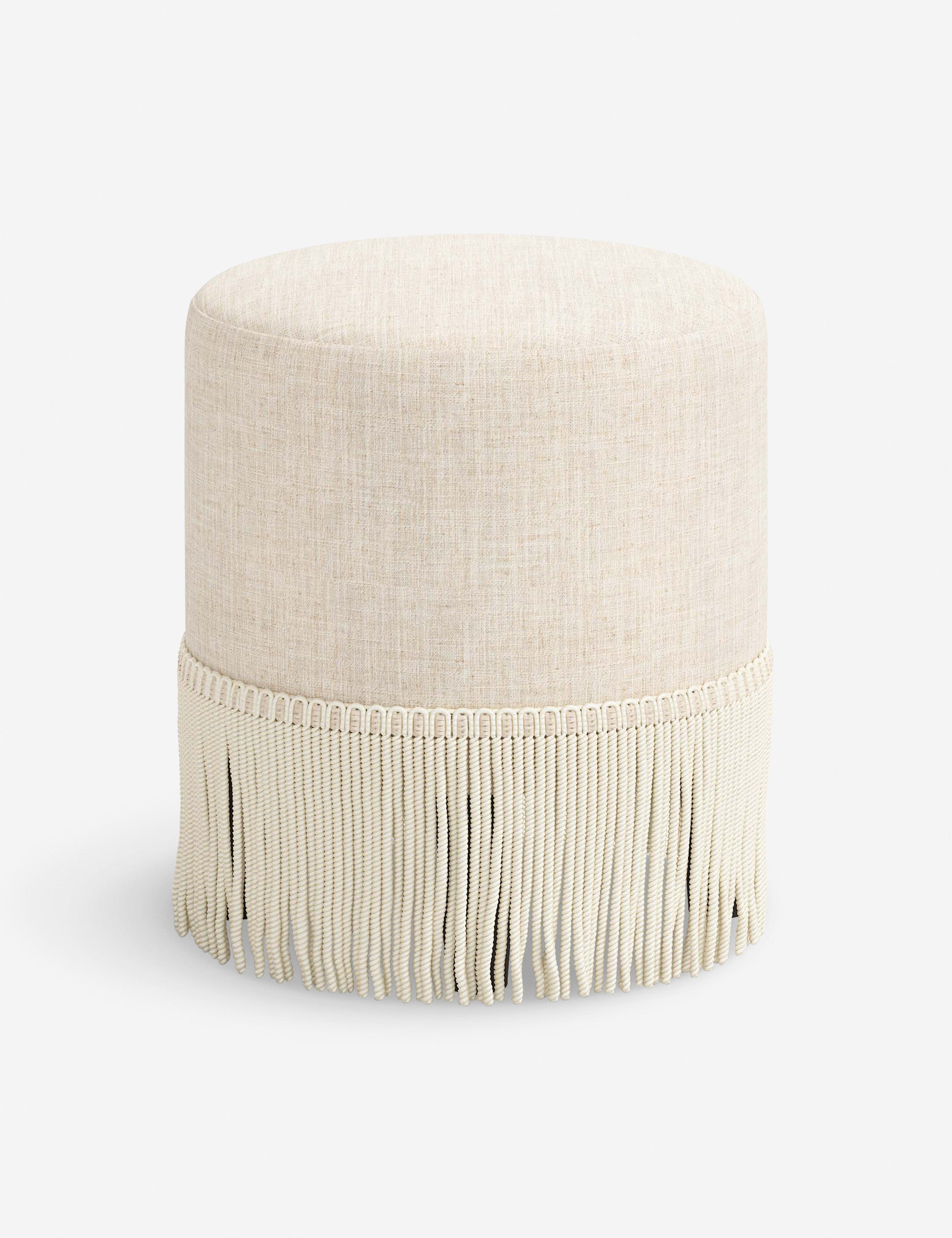 Aura Round Ottoman | Fringe Trim, Custom Upholstery