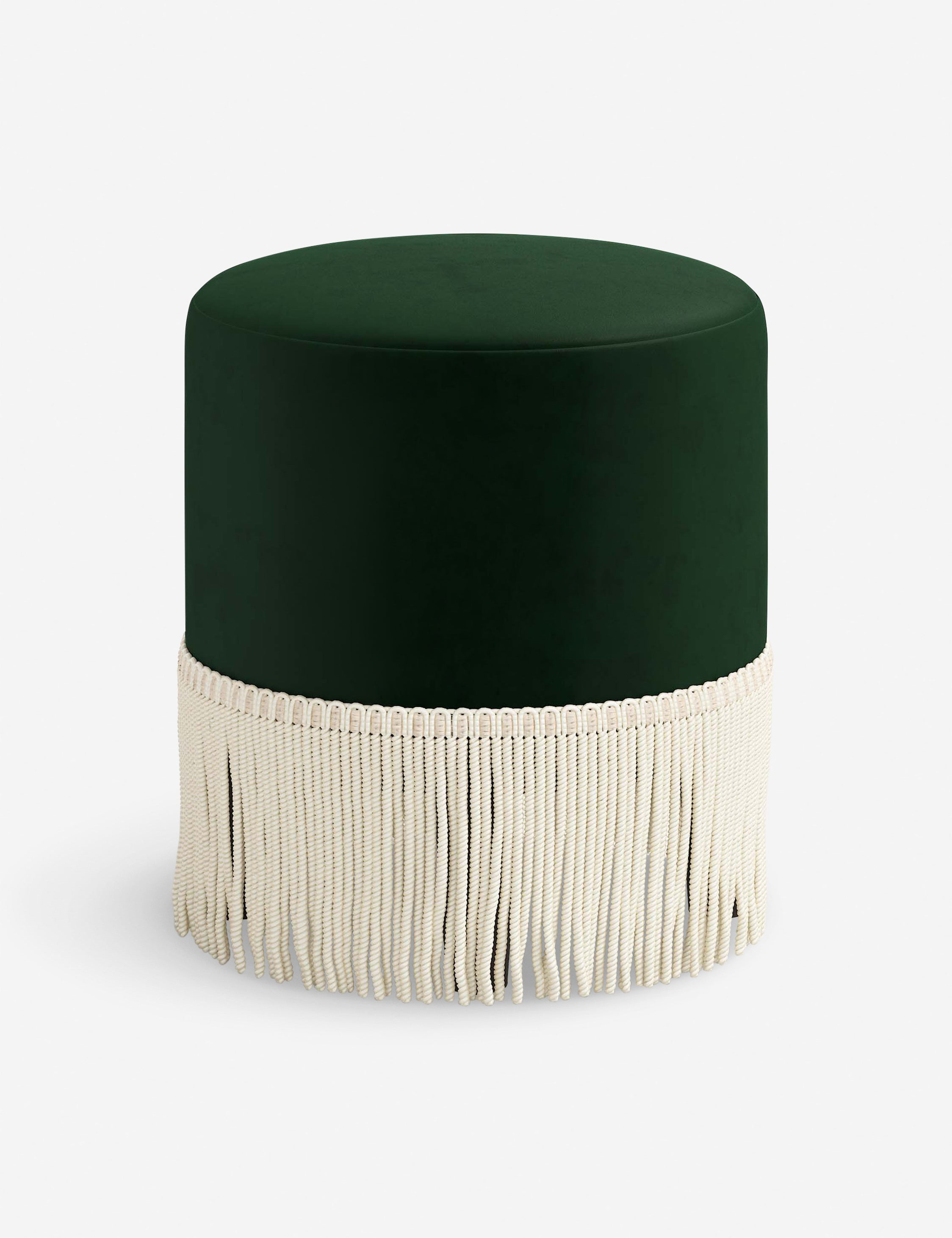 Aura Round Ottoman | Fringe Trim, Custom Upholstery