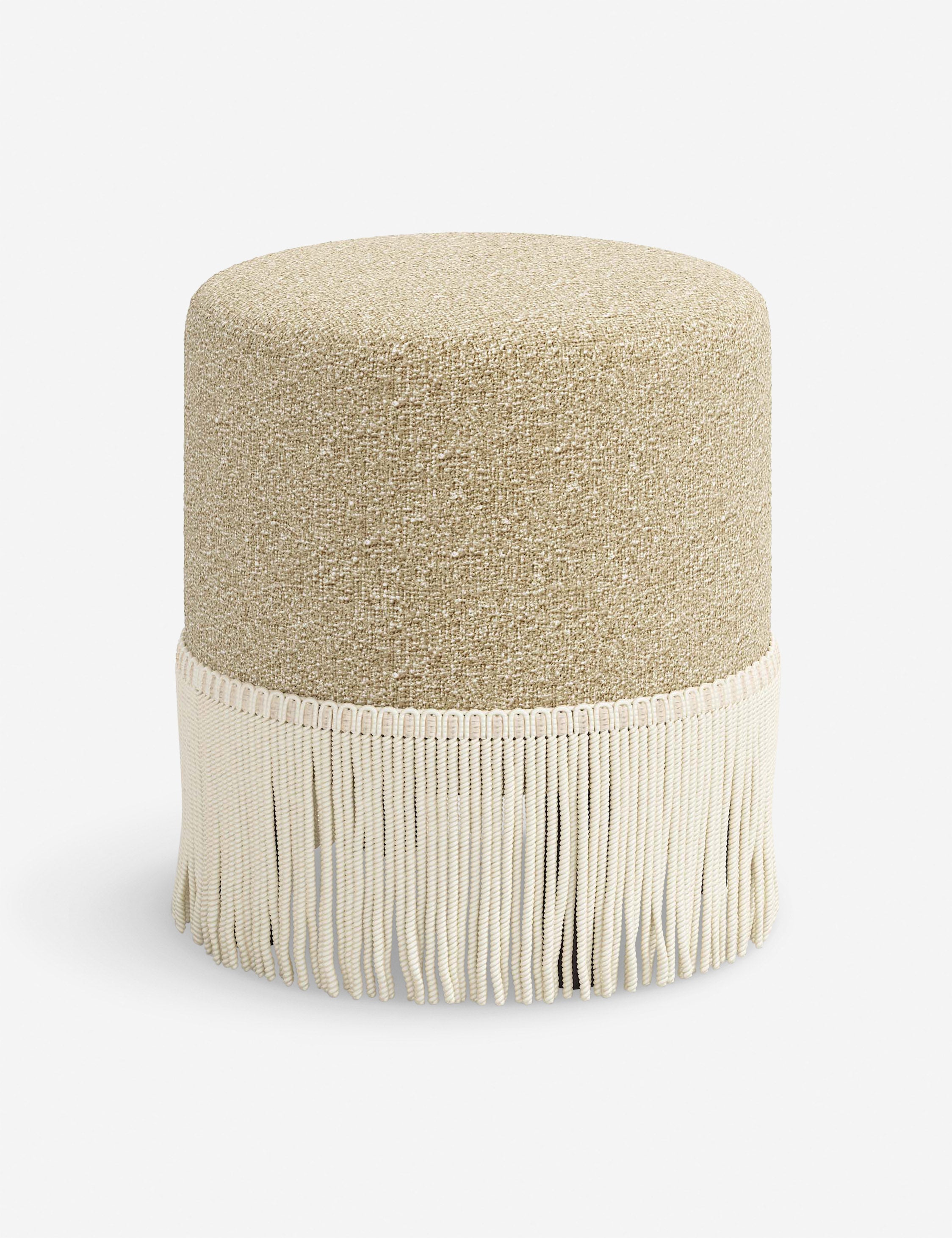 Aura Round Ottoman | Fringe Trim, Custom Upholstery