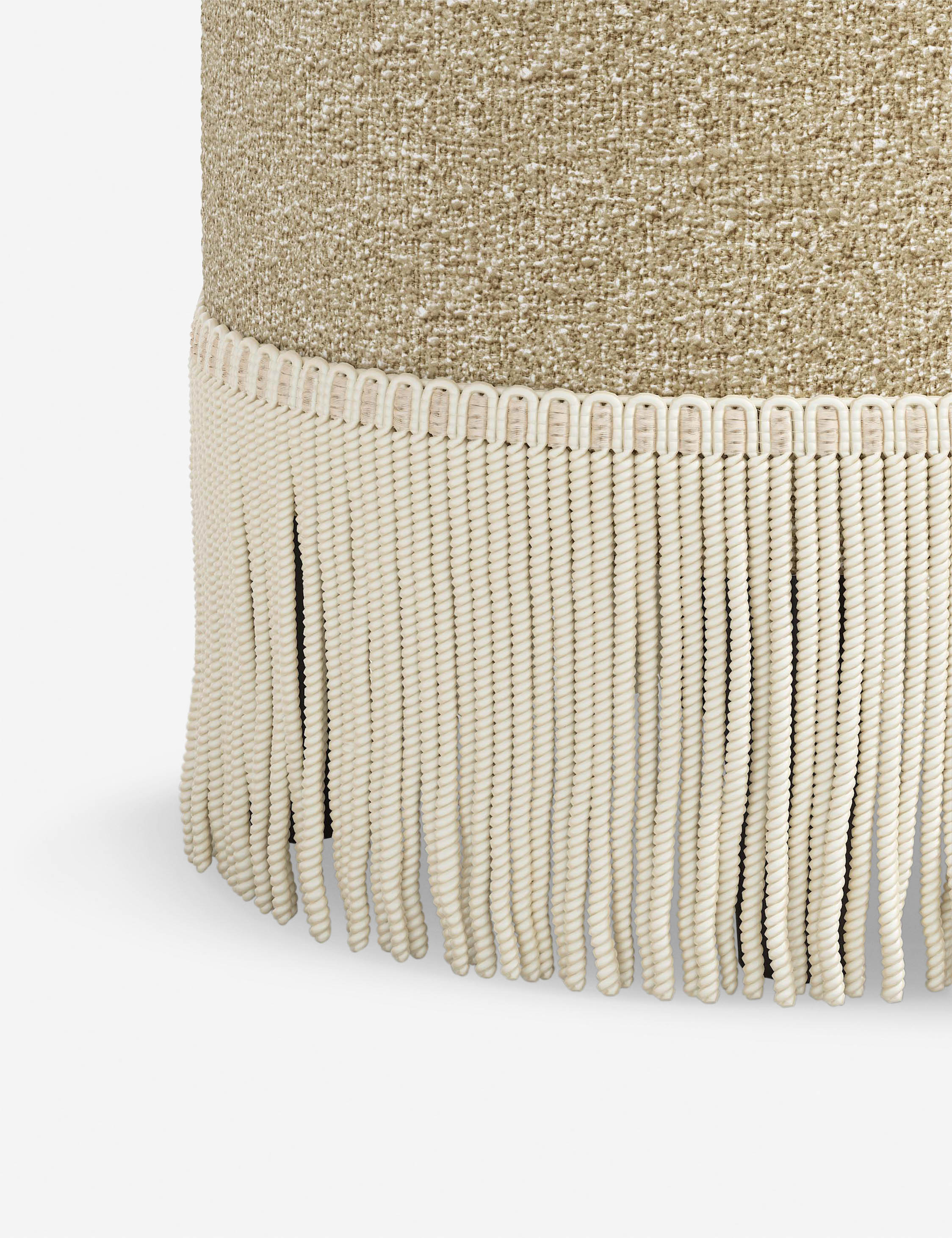 Aura Round Ottoman | Fringe Trim, Custom Upholstery