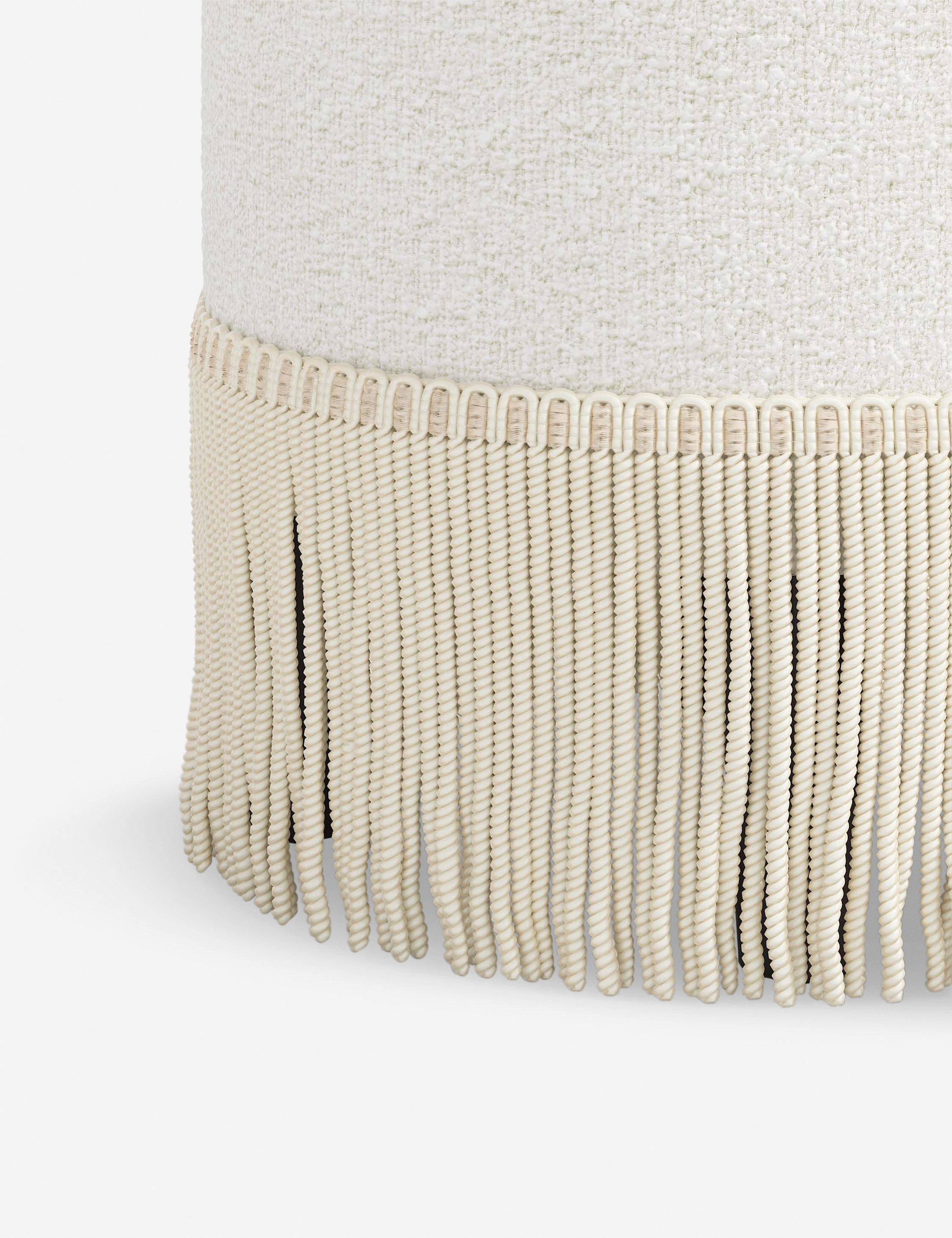 Aura Round Ottoman | Fringe Trim, Custom Upholstery
