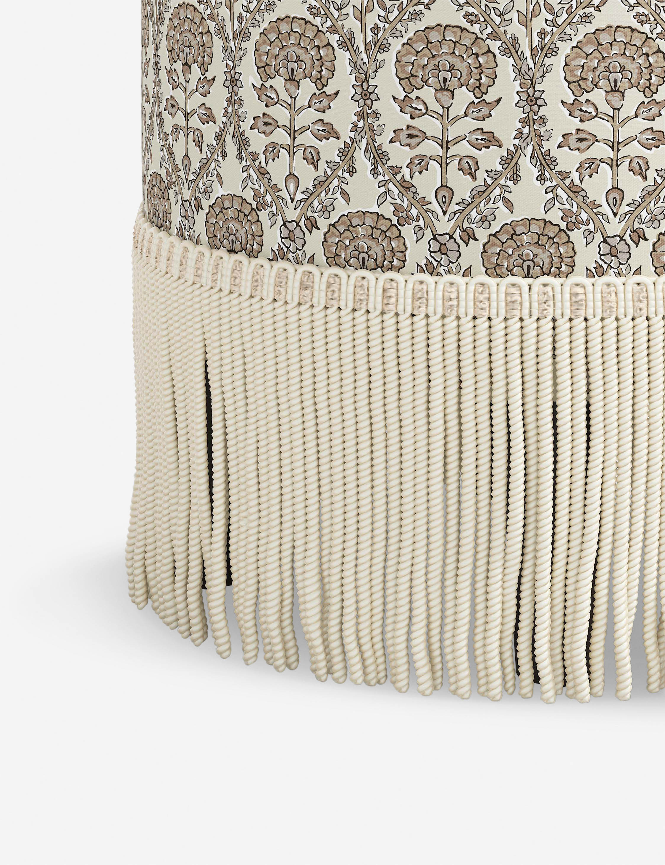 Aura Round Ottoman | Fringe Trim, Custom Upholstery