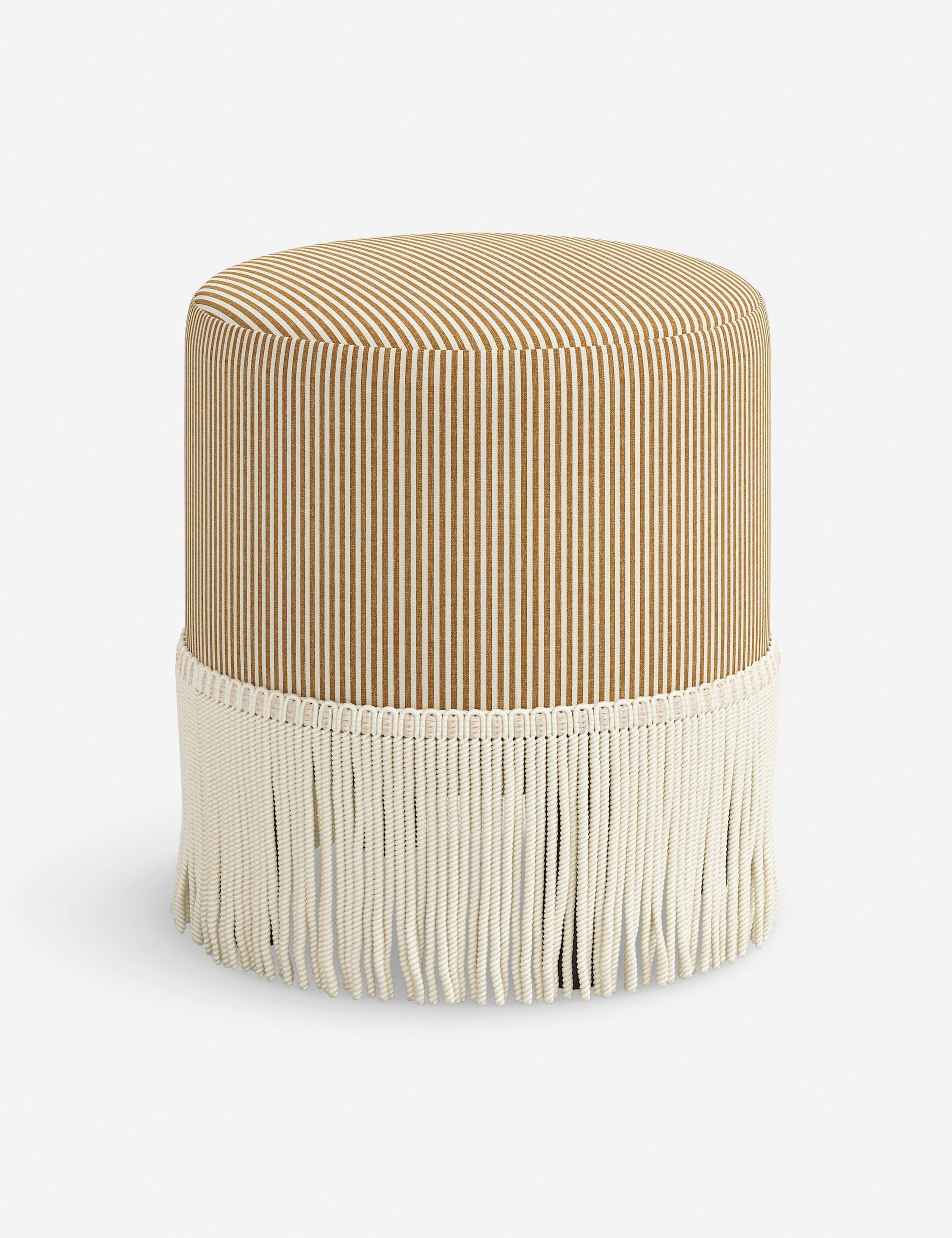Aura Round Ottoman | Fringe Trim, Custom Upholstery