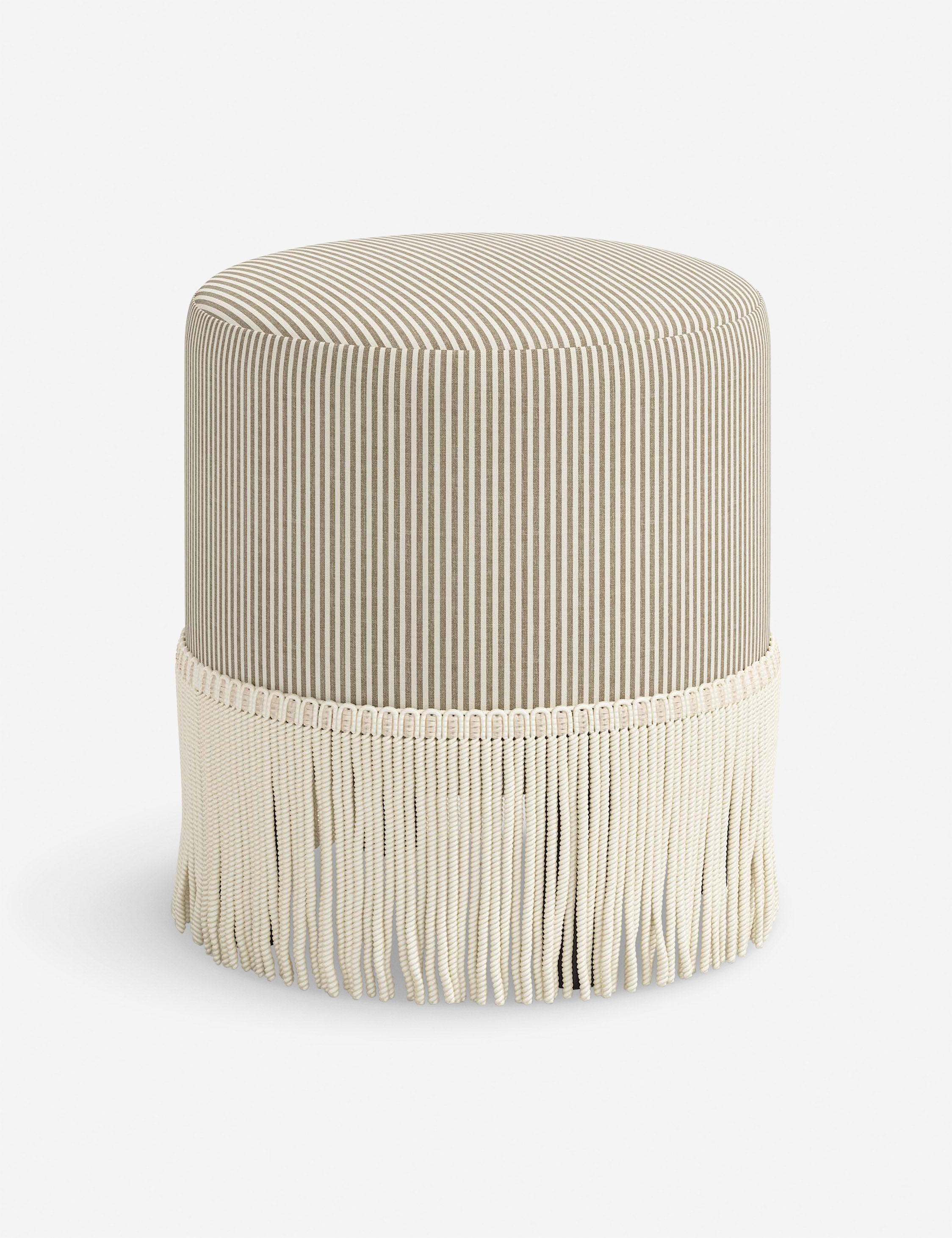 Aura Round Ottoman | Fringe Trim, Custom Upholstery