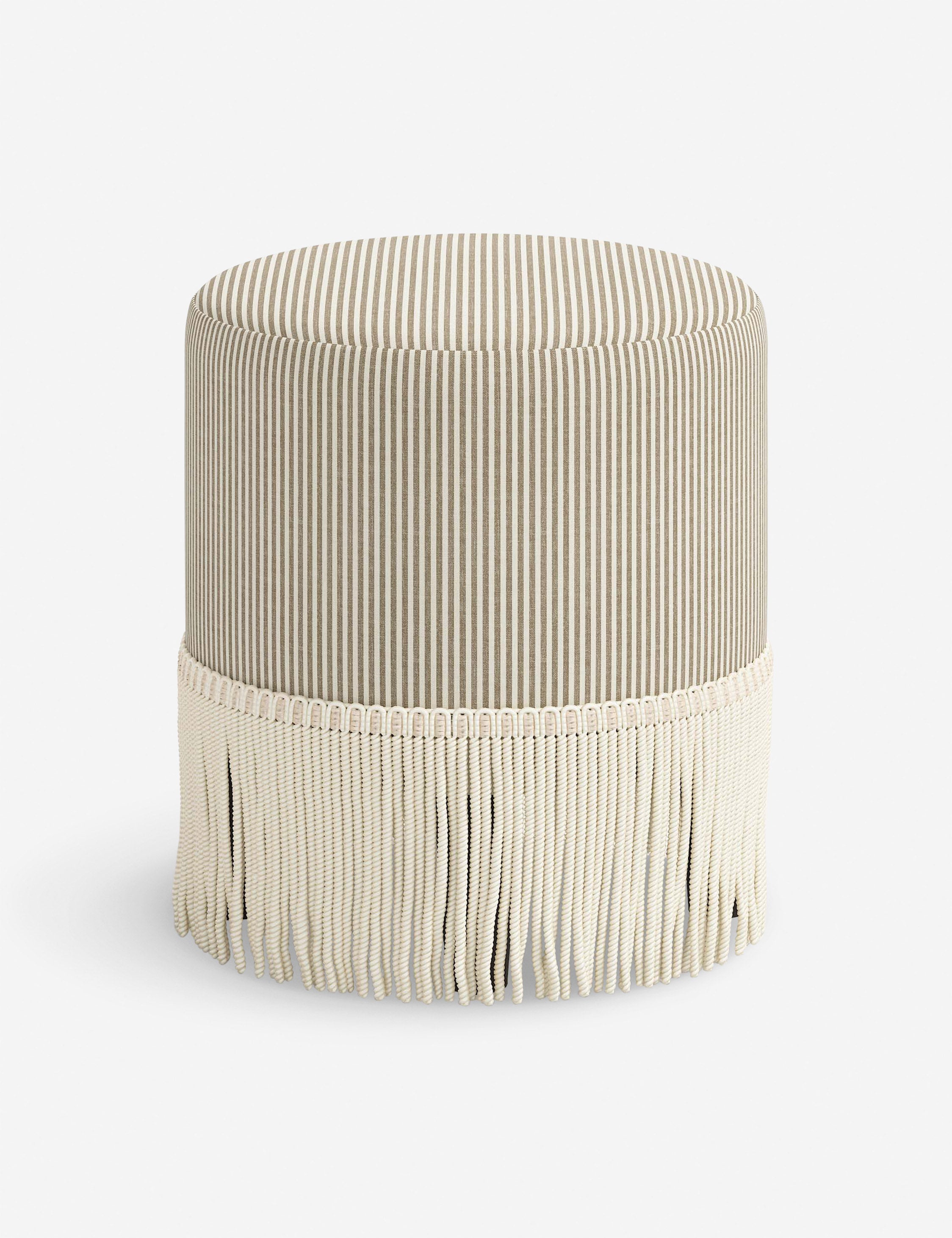 Aura Round Ottoman | Fringe Trim, Custom Upholstery