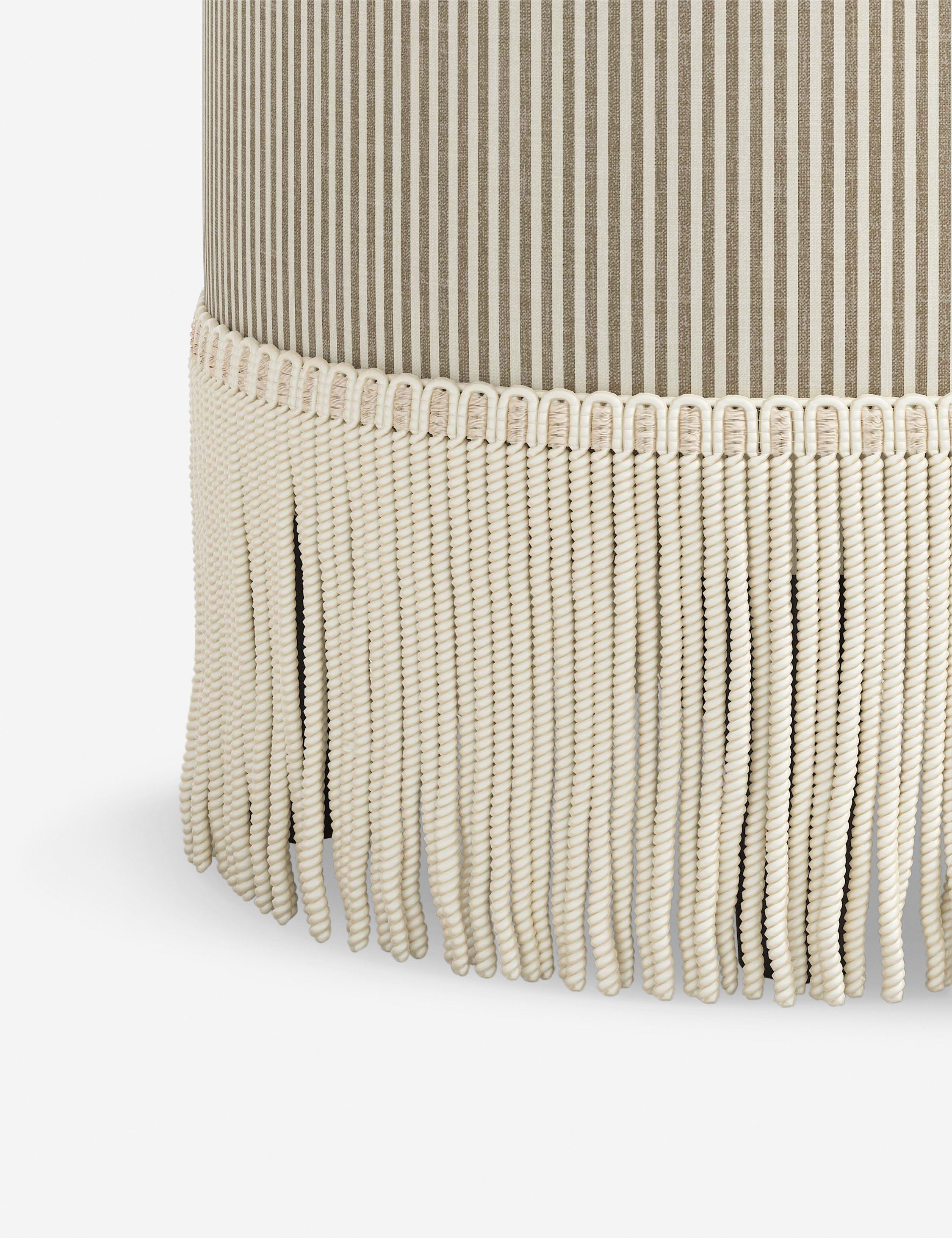 Aura Round Ottoman | Fringe Trim, Custom Upholstery