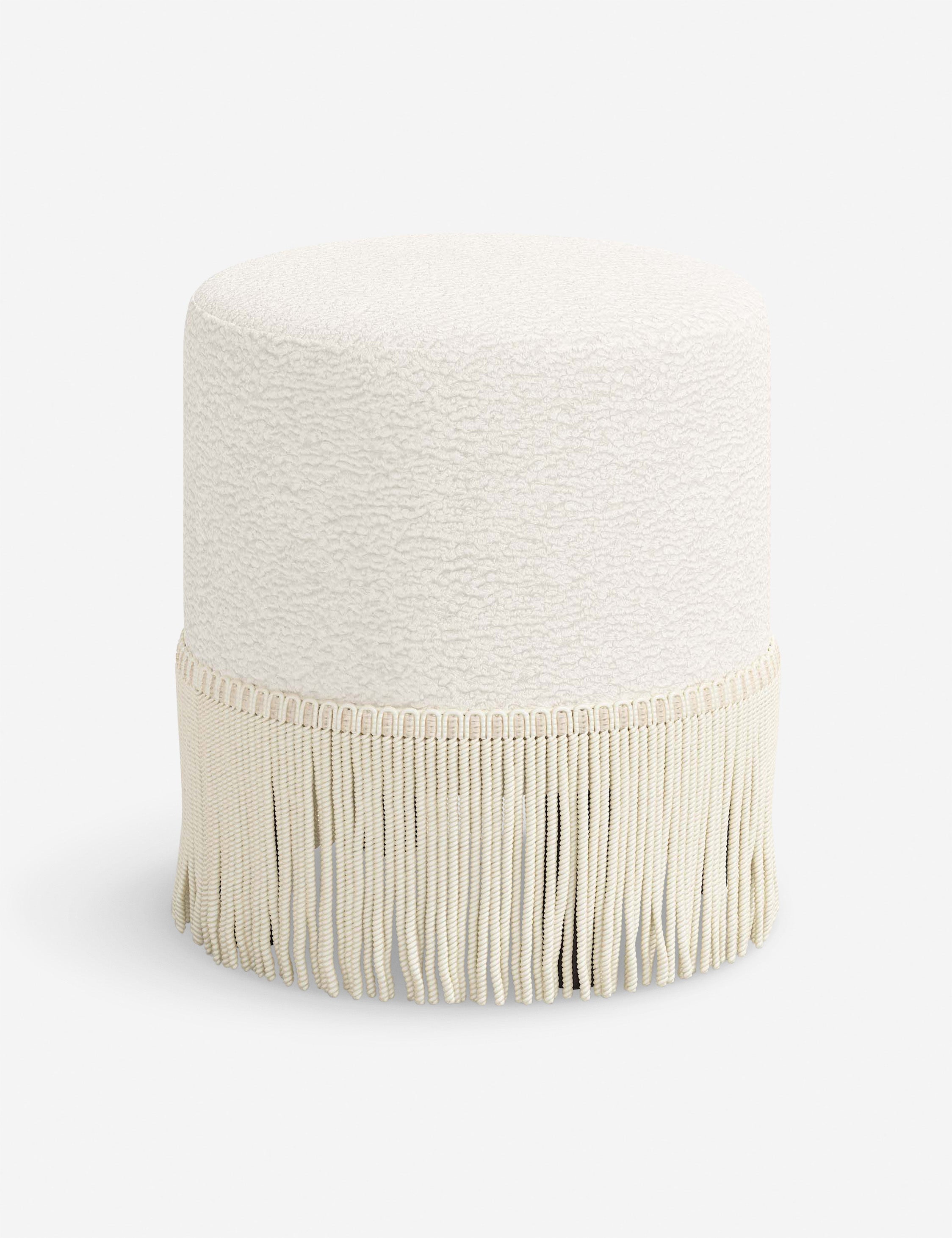 Aura Round Ottoman | Fringe Trim, Custom Upholstery
