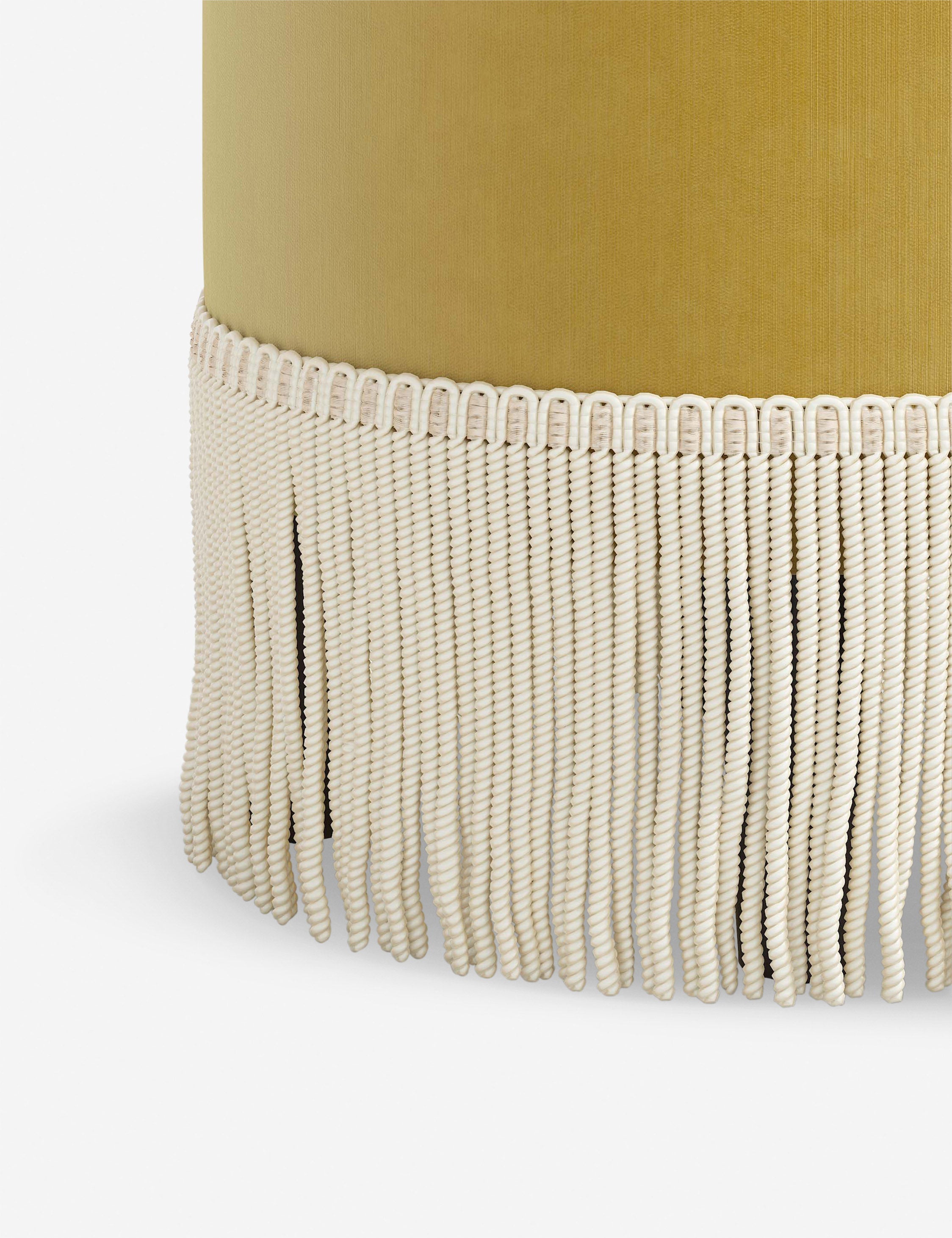 Aura Round Ottoman | Fringe Trim, Custom Upholstery