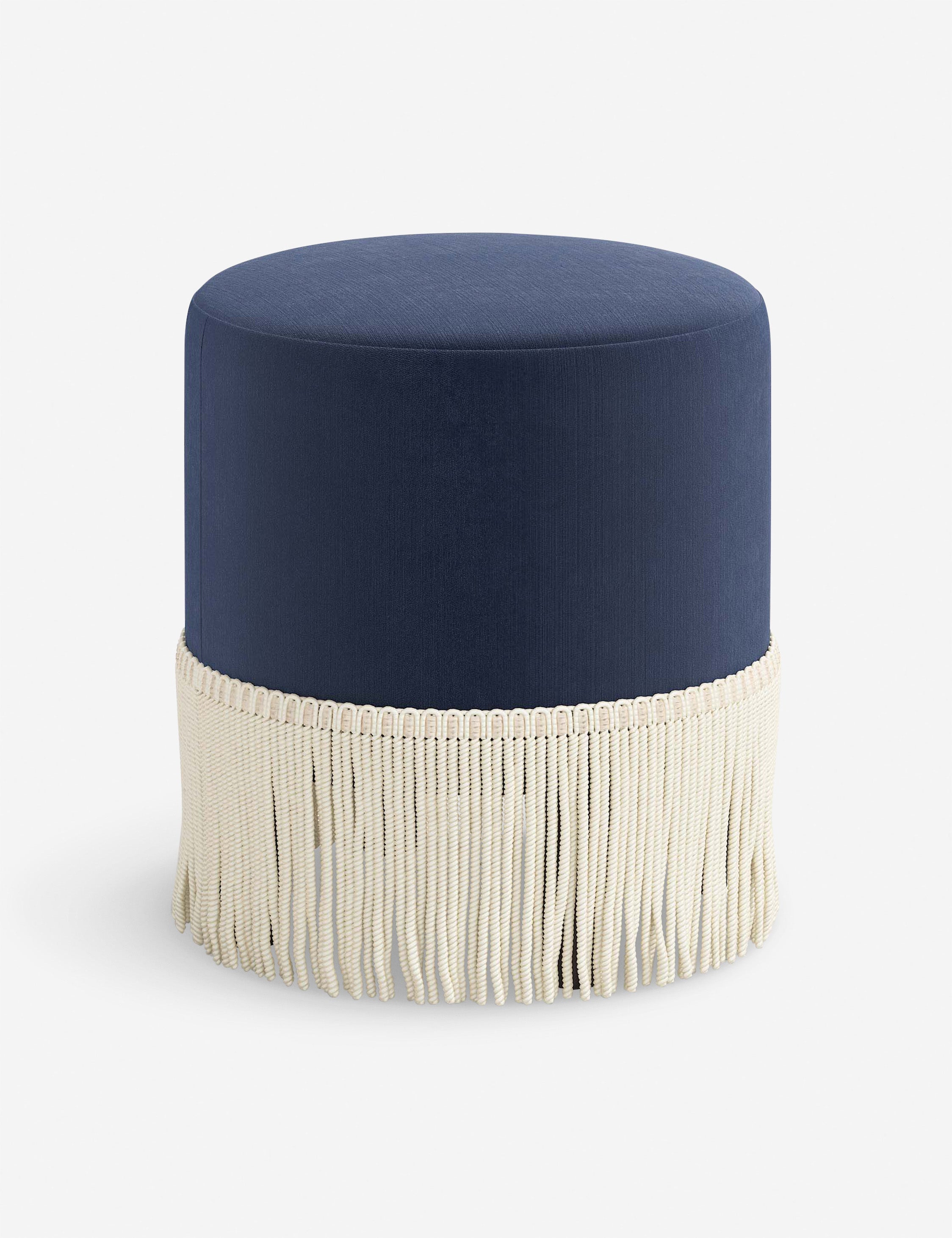 Aura Round Ottoman | Fringe Trim, Custom Upholstery