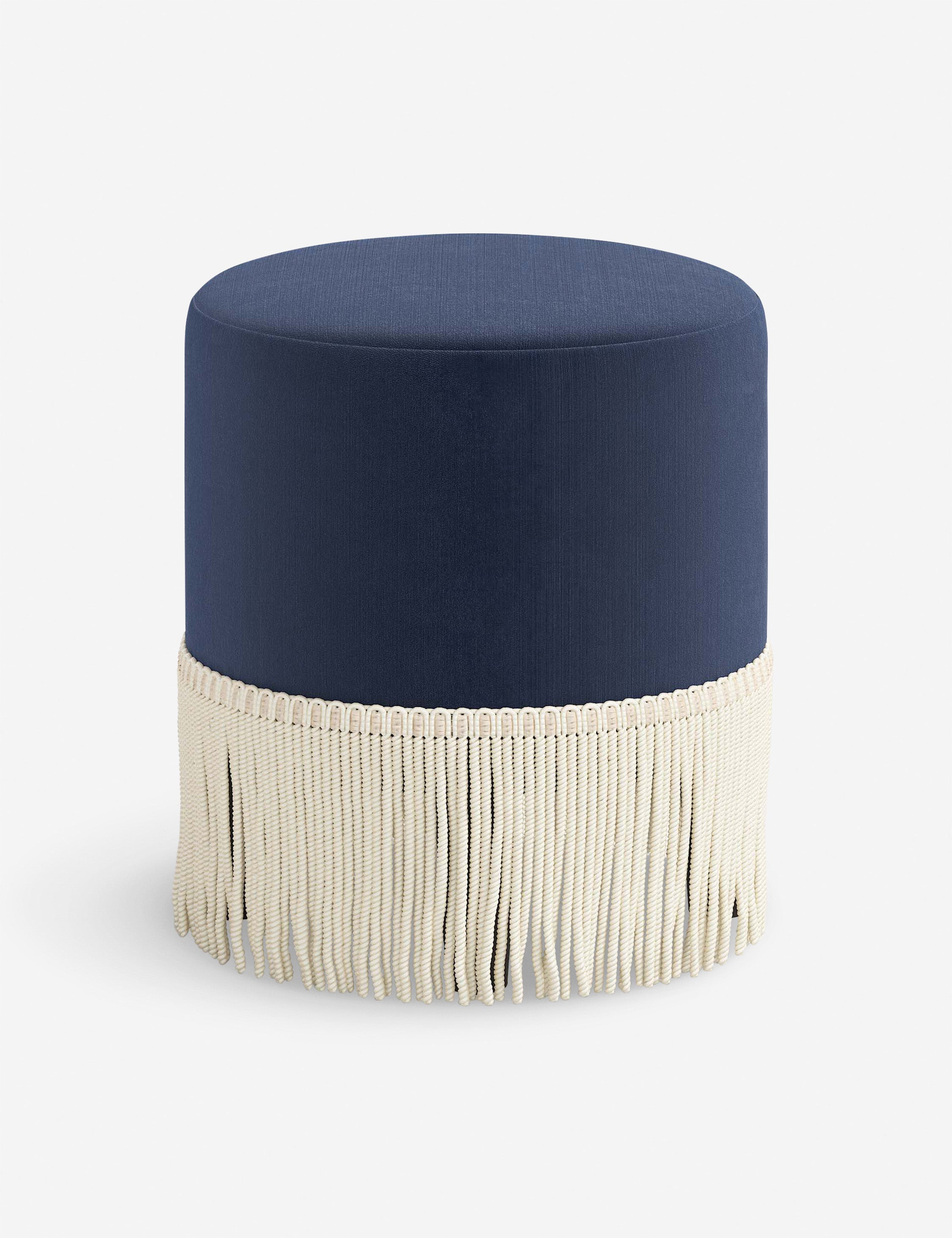 Aura Round Ottoman | Fringe Trim, Custom Upholstery