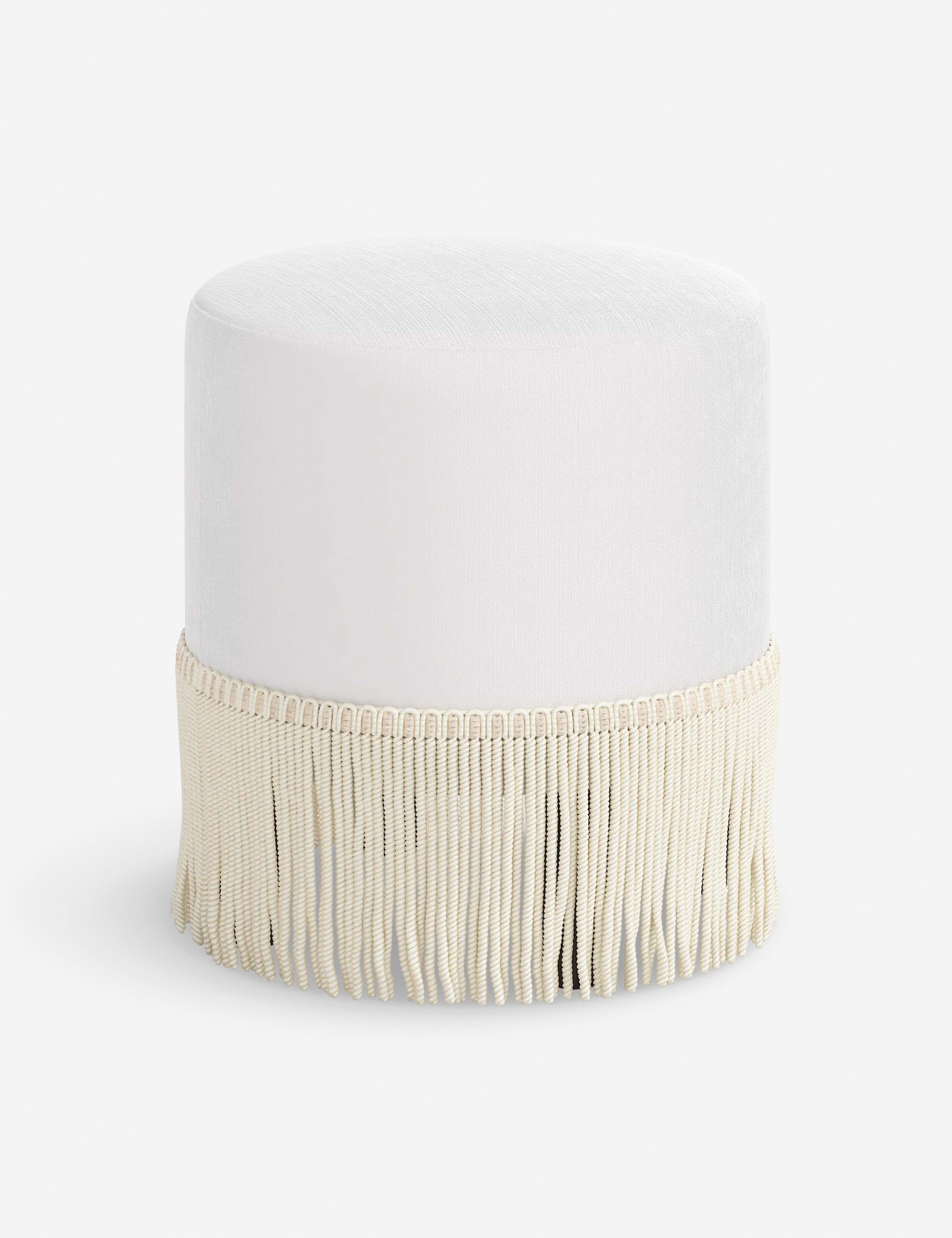 Aura Round Ottoman | Fringe Trim, Custom Upholstery