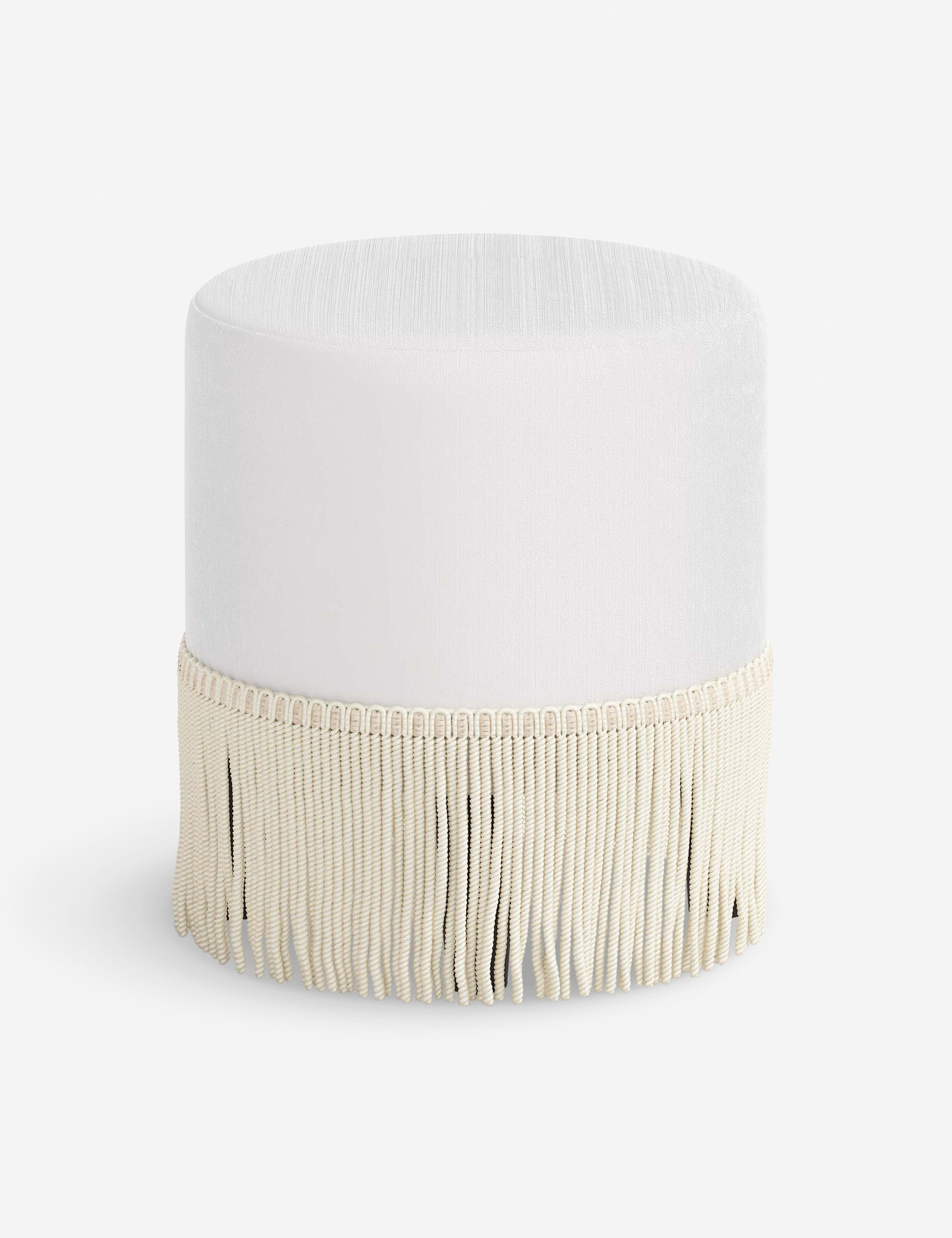 Aura Round Ottoman | Fringe Trim, Custom Upholstery