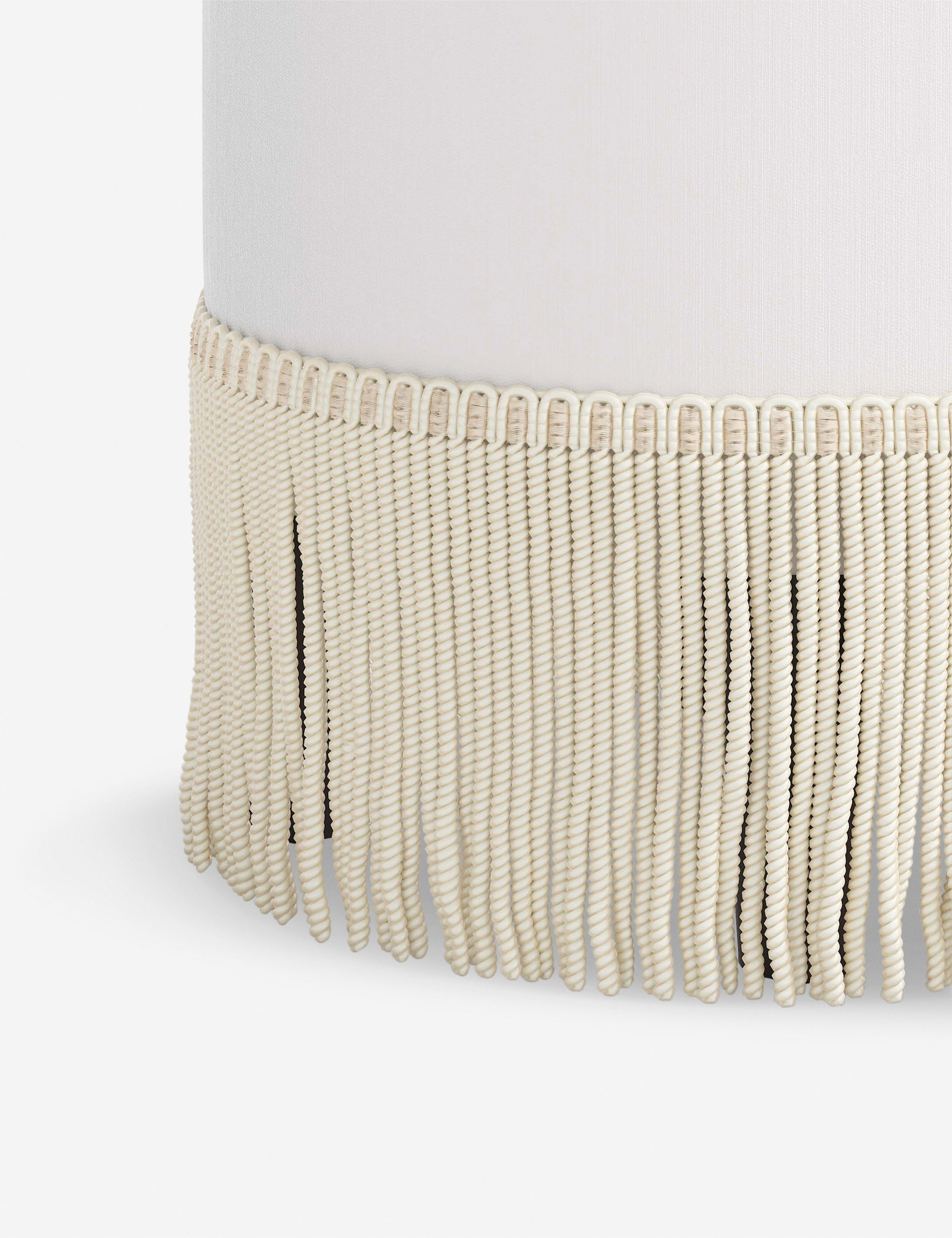 Aura Round Ottoman | Fringe Trim, Custom Upholstery