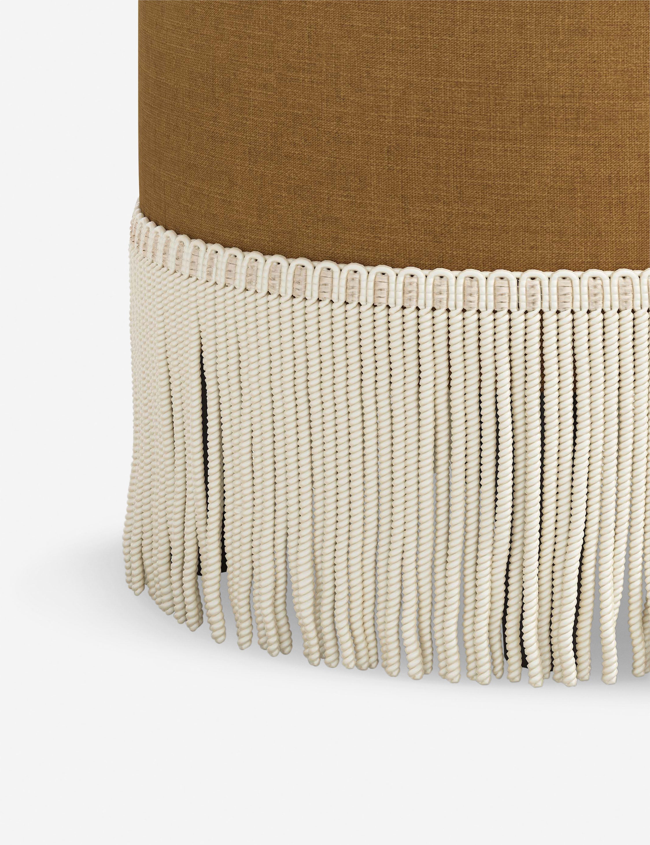 Aura Round Ottoman | Fringe Trim, Custom Upholstery