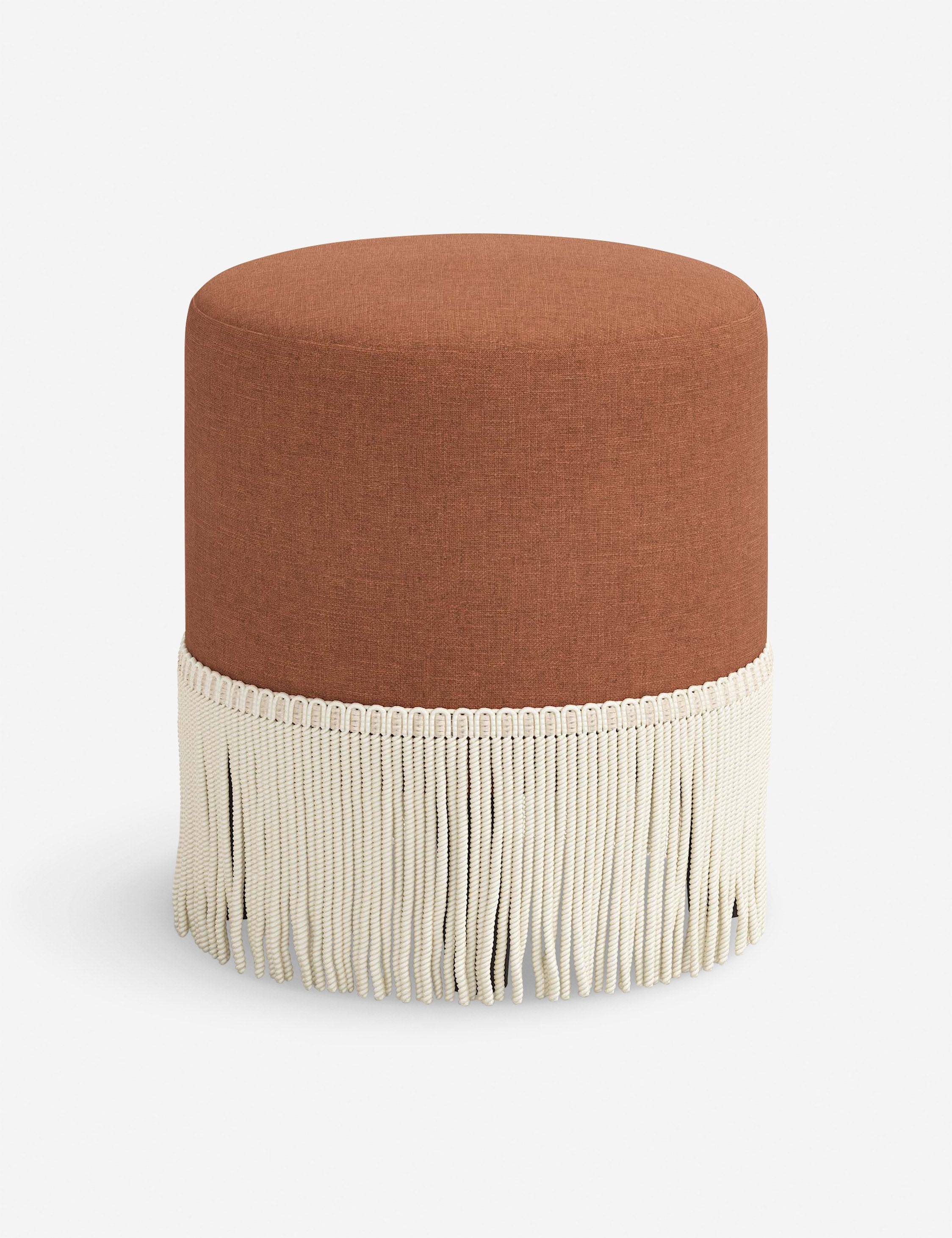 Aura Round Ottoman | Fringe Trim, Custom Upholstery