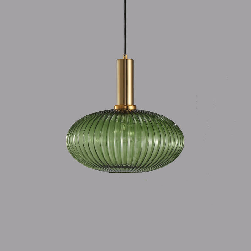 Simple Striped Glass Lantern Pendant Light with Single Bulb