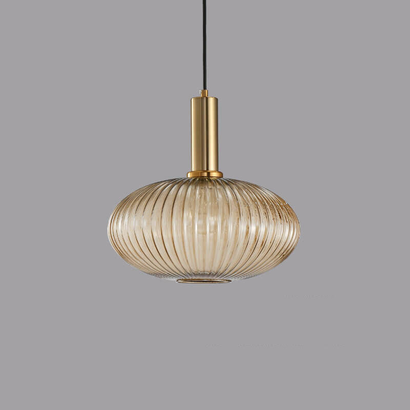 Simple Striped Glass Lantern Pendant Light with Single Bulb