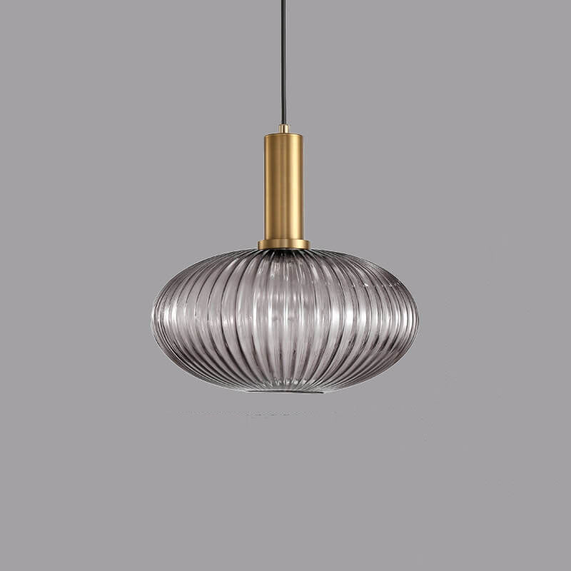 Simple Striped Glass Lantern Pendant Light with Single Bulb