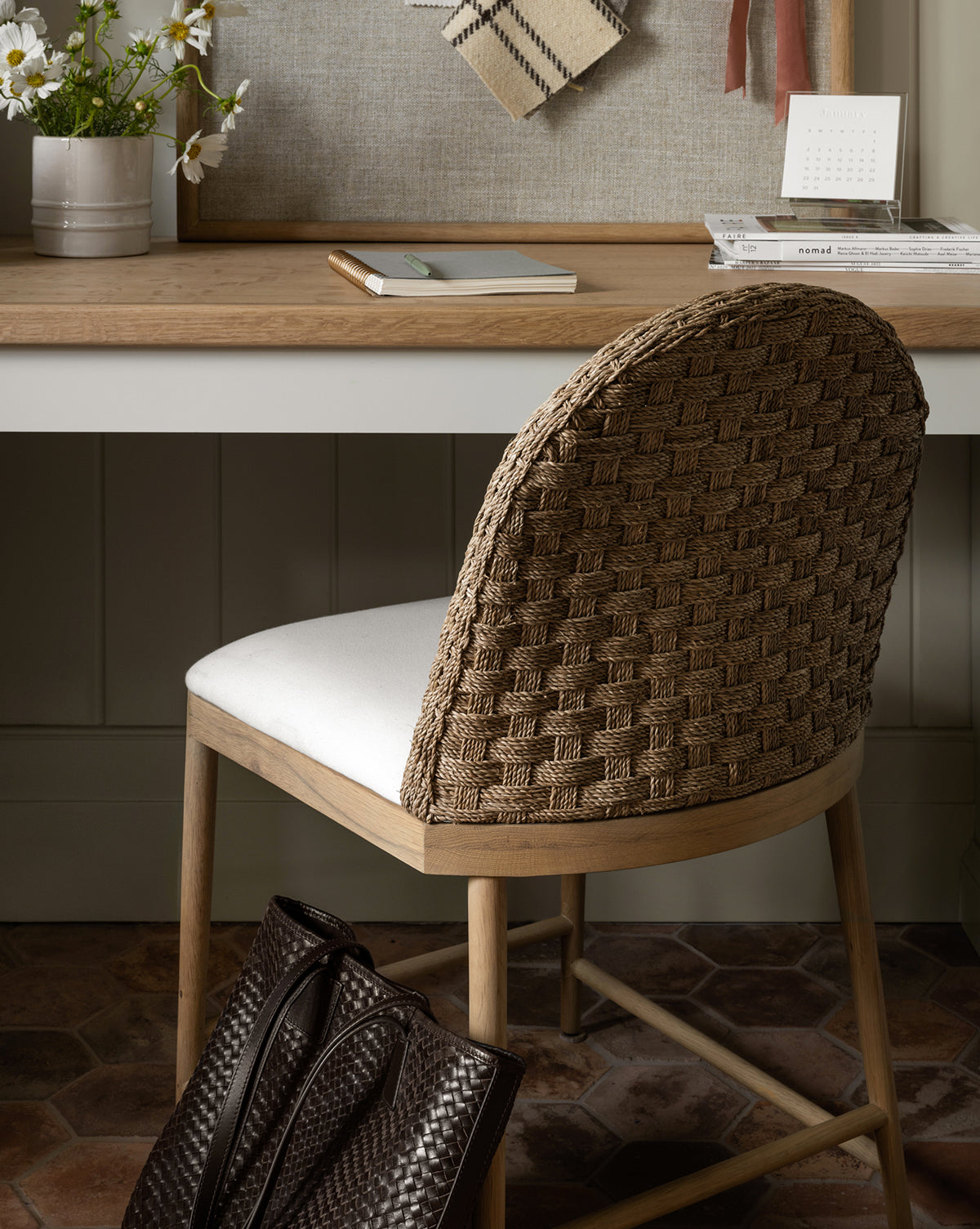 Milo Dining Chair  Solid Oak Base, Woven Back Design