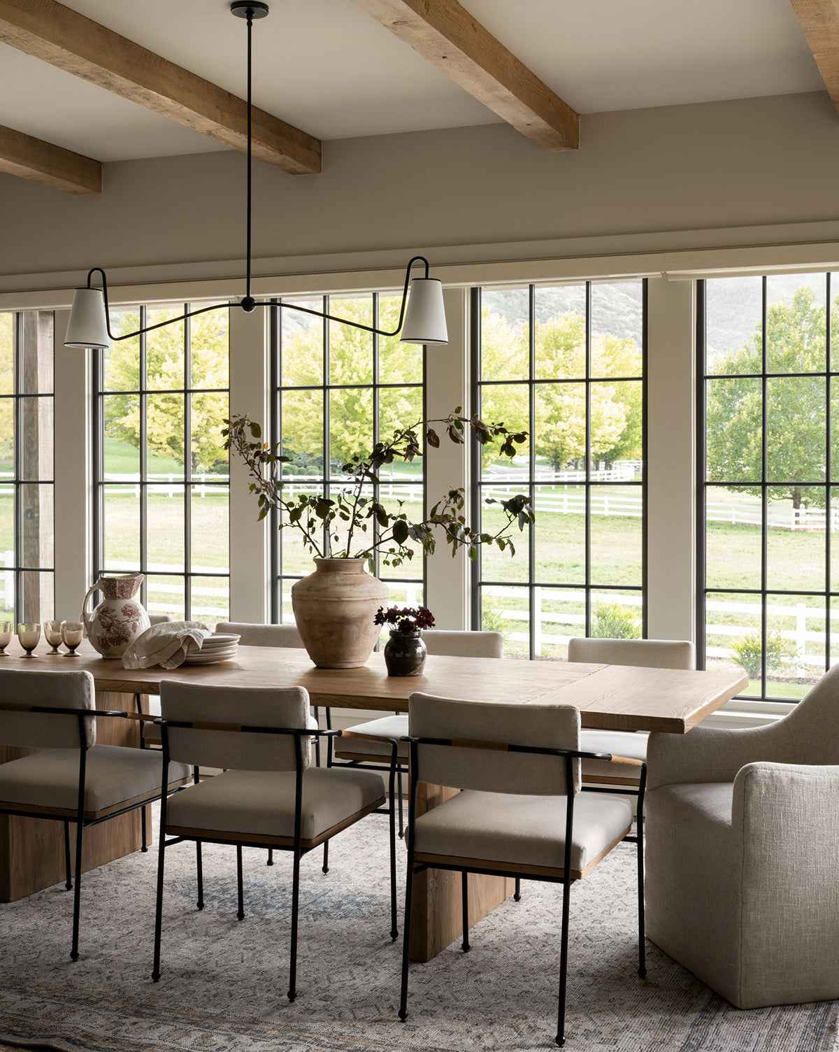Juno Linear Chandelier  Minimalist Design, Linen Shades