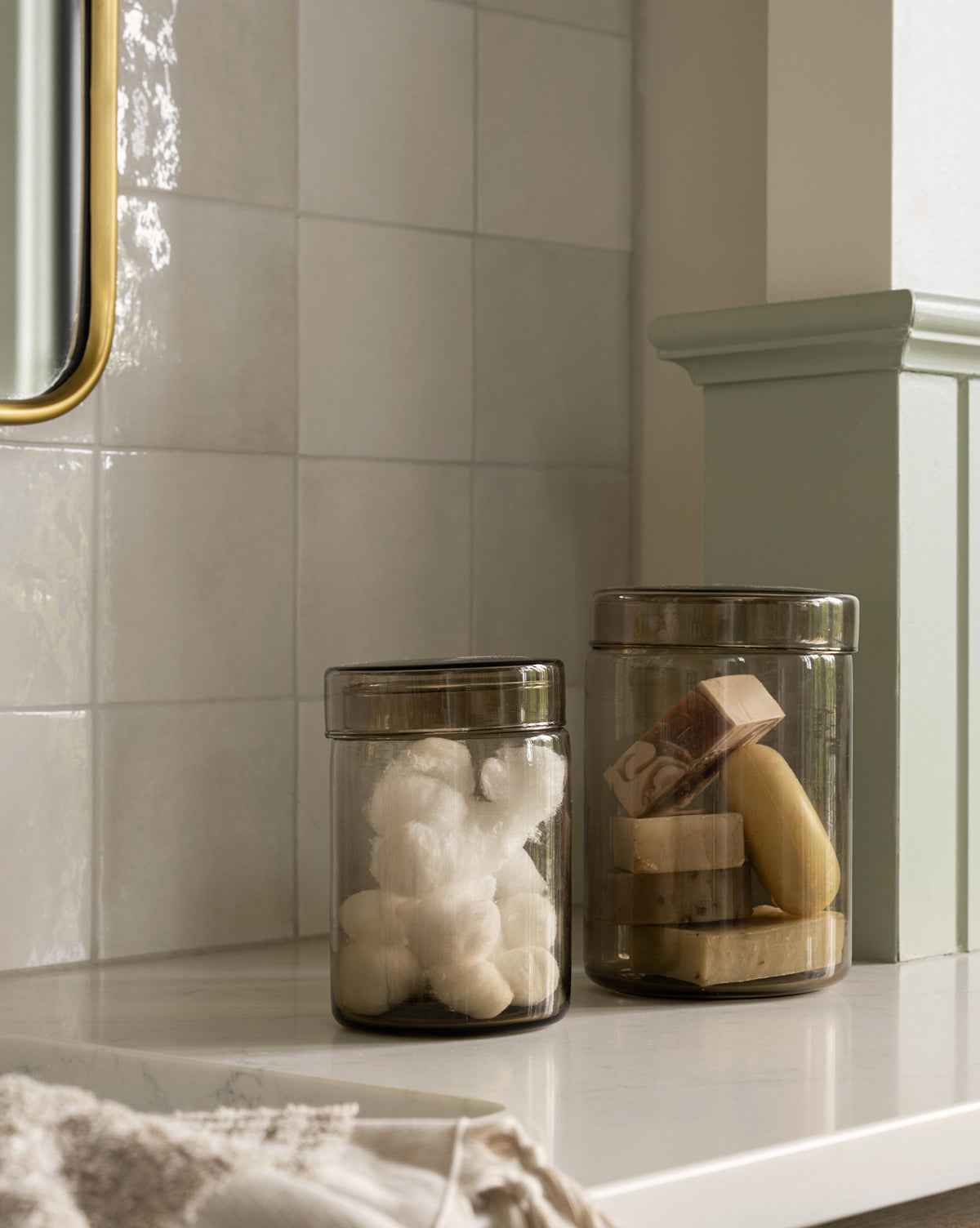 Bristol Glass Canister  Modern Taupe with Unique Lid