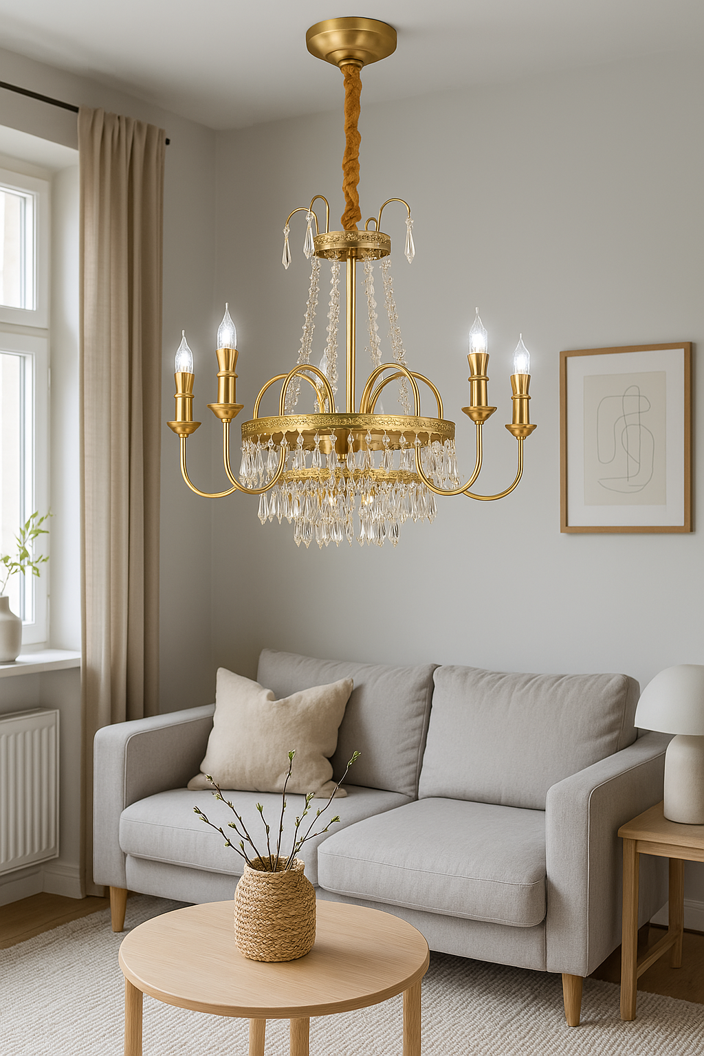 Bristol Chandelier | Brass with Crystals, Dimmable E14 Socket