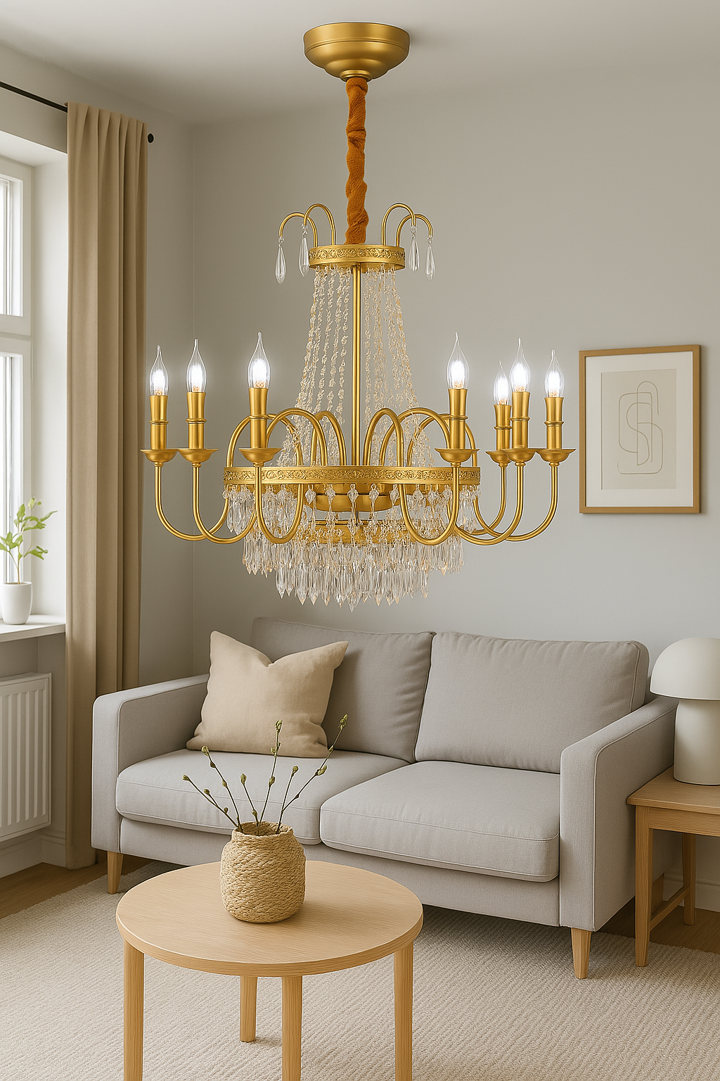 Bela Crystal Chandelier | 8 Lamps, Brass Finish Ø85 cm