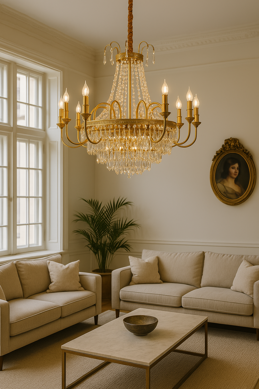 Bristol Chandelier | 8-Light Brass with Crystal Prisms Ø85 cm