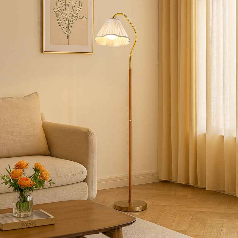 Vintage Japanese Floral Design Solid Wood and Iron 1-Light Floor Lamp