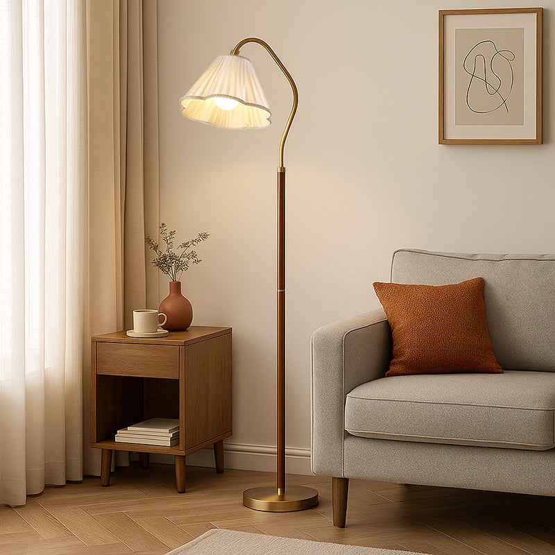 Vintage Japanese Floral Design Solid Wood and Iron 1-Light Floor Lamp