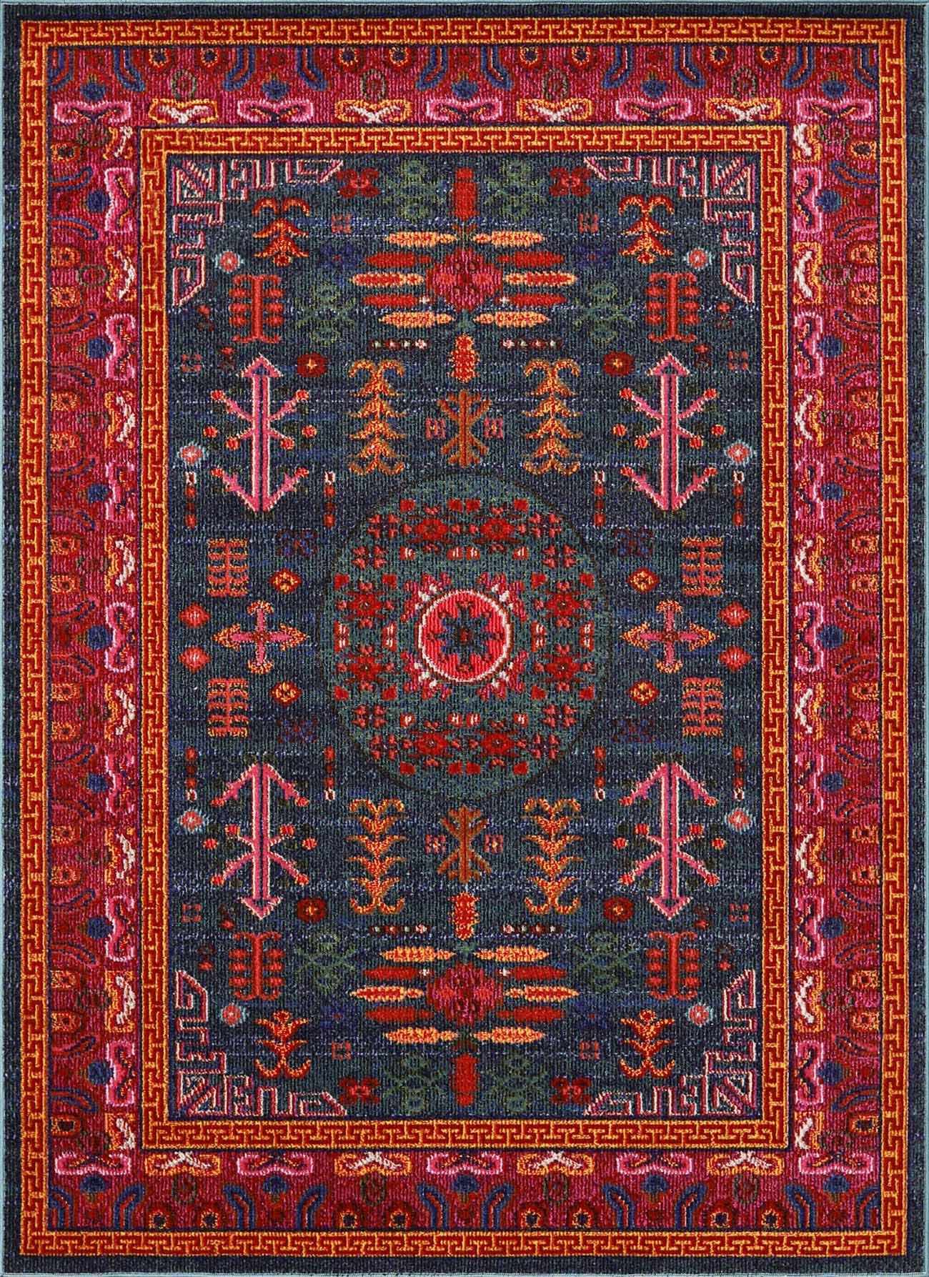 Cypress Area Rug  Traditional Machine Woven  Teal & Navy