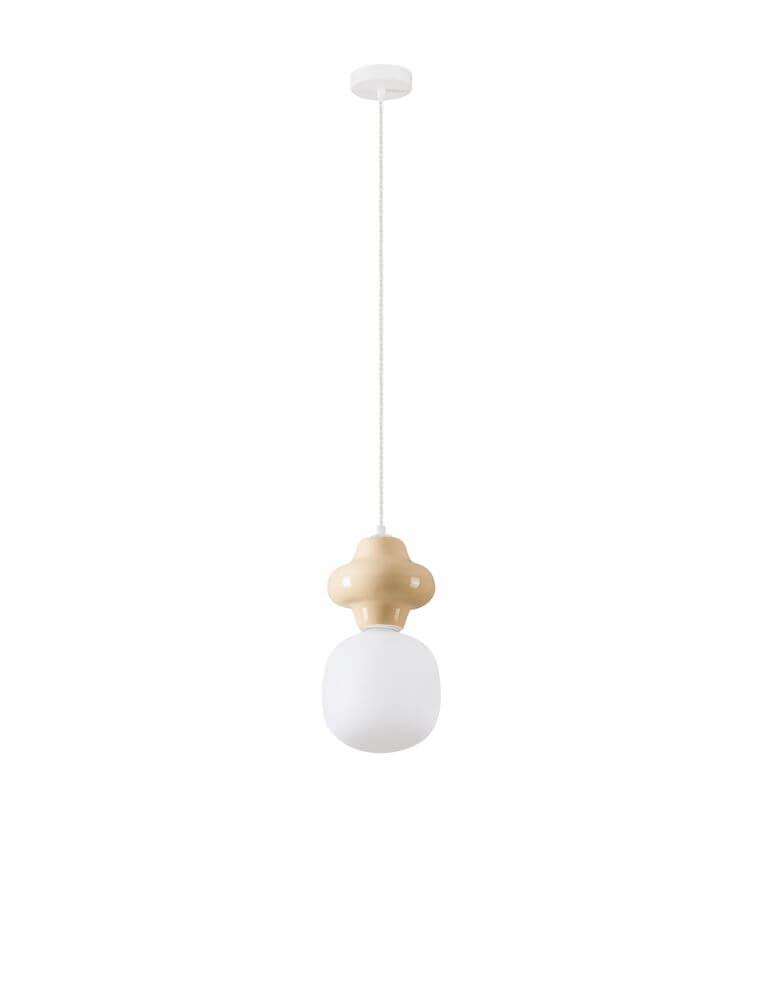 Clio Pendant Light | Glossy Ceramic & Frosted Glass, 198cm Height