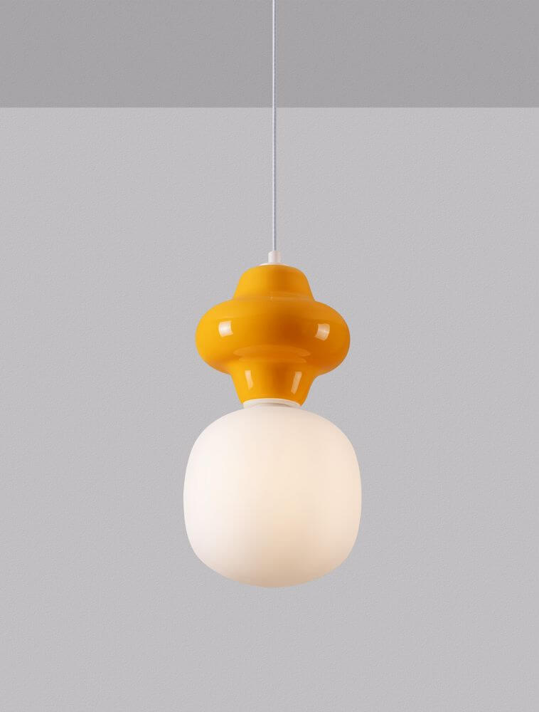 Clio Pendant Light | Glossy Ceramic & Frosted Glass, 198cm Height
