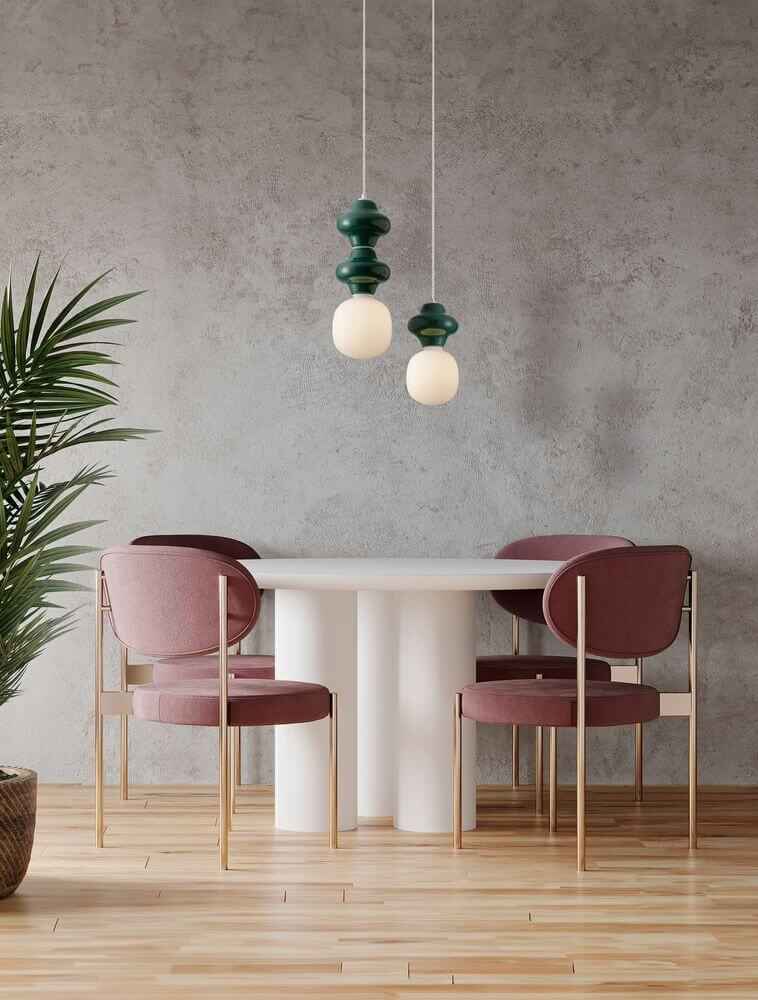 Clio Pendant Light | Glossy Ceramic & Frosted Glass, 198cm Height