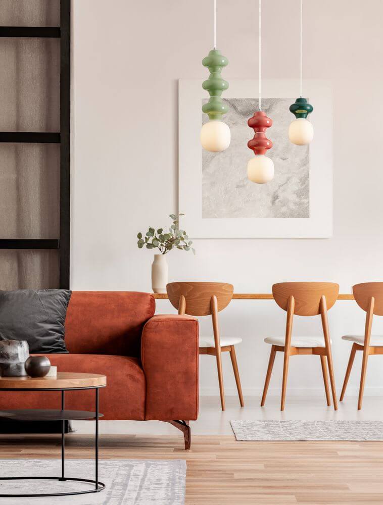 Clio Pendant Light | Glossy Ceramic & Frosted Glass, 198cm Height