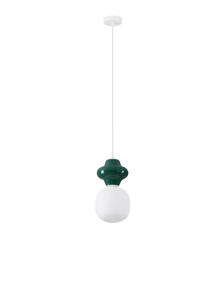 Clio Pendant Light | Glossy Ceramic & Frosted Glass, 198cm Height