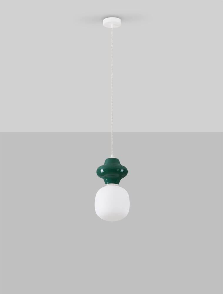 Clio Pendant Light | Glossy Ceramic & Frosted Glass, 198cm Height