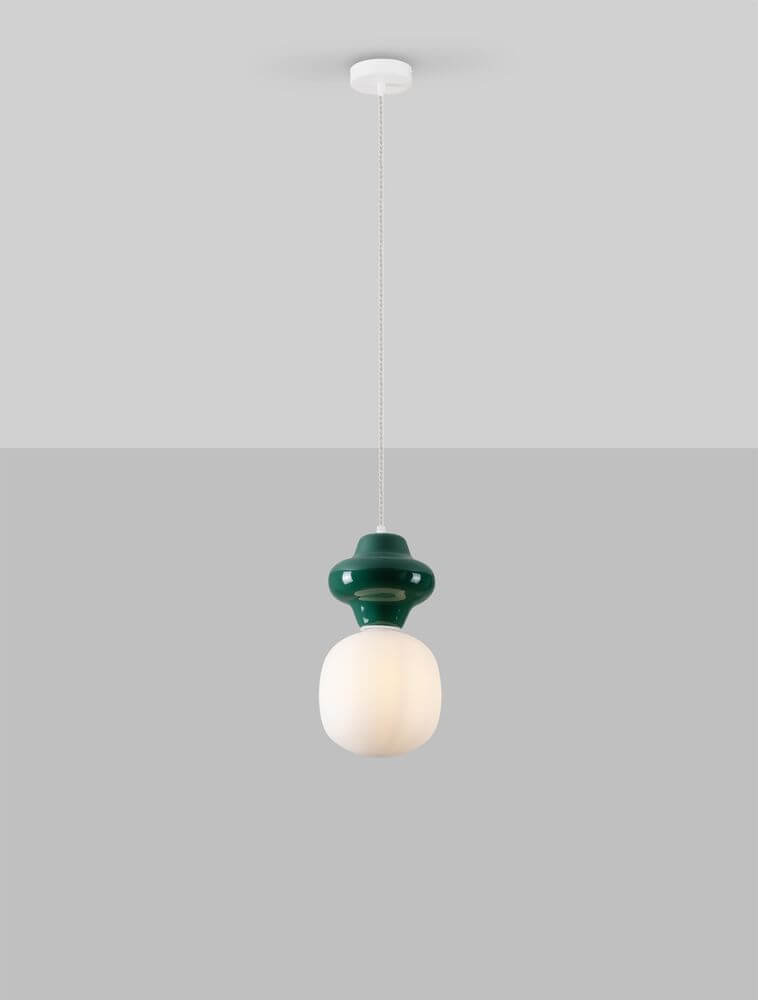 Clio Pendant Light | Glossy Ceramic & Frosted Glass, 198cm Height