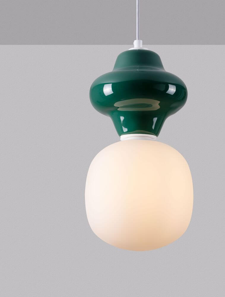 Clio Pendant Light | Glossy Ceramic & Frosted Glass, 198cm Height