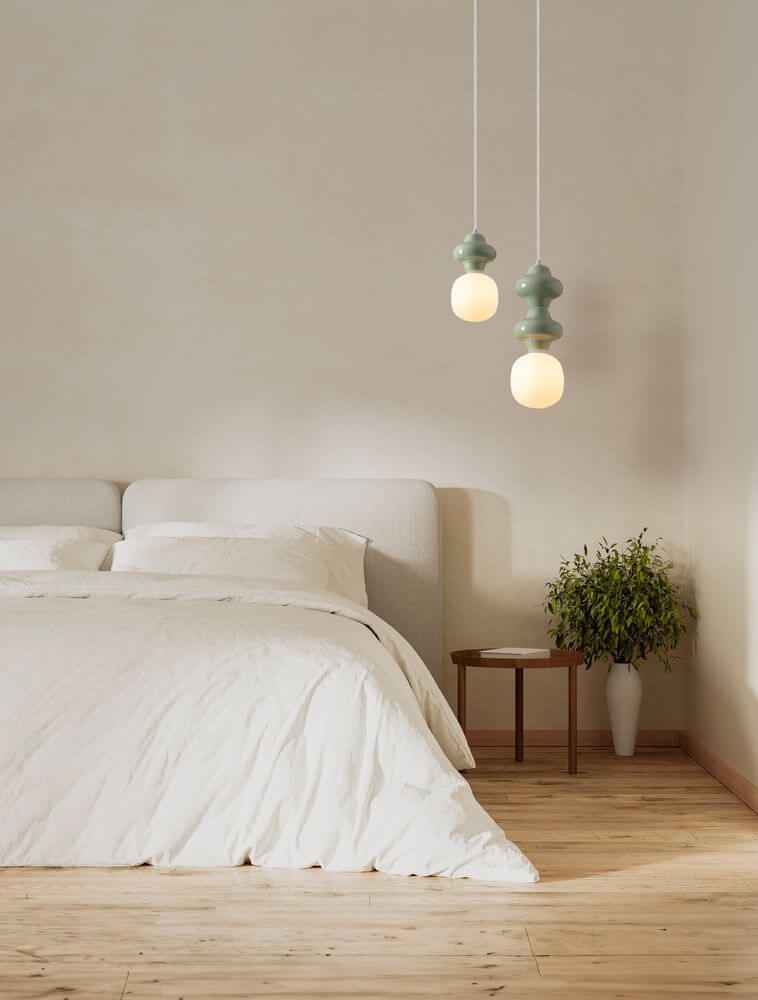 Clio Pendant Light | Glossy Ceramic & Frosted Glass, 198cm Height